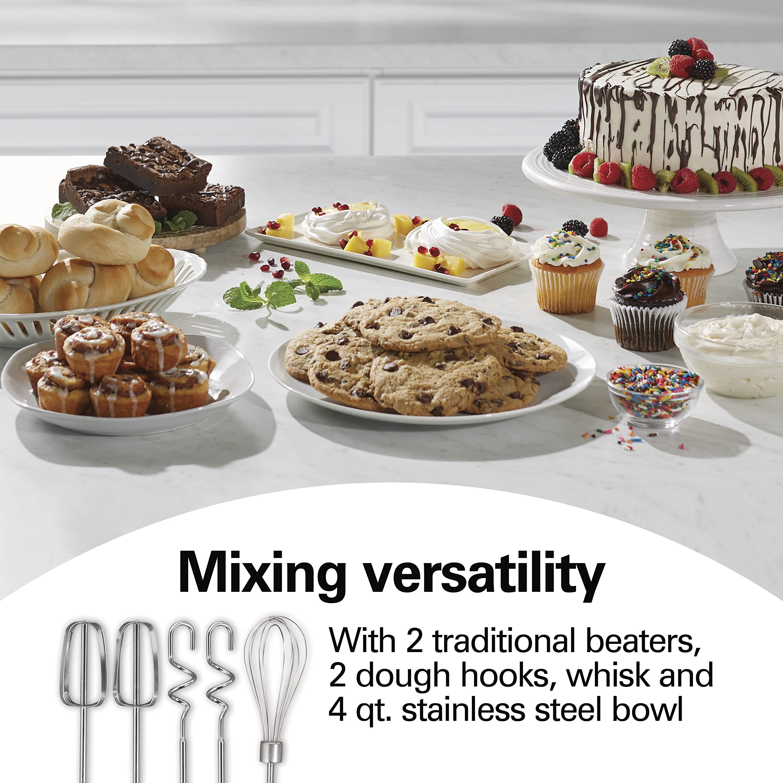 Hamilton Beach Classic Stand And Hand Mixer, 4 Quarts, 6 Speeds With Quickburst, Bowl Rest, 290 Watts Peak Power, Red (64654)