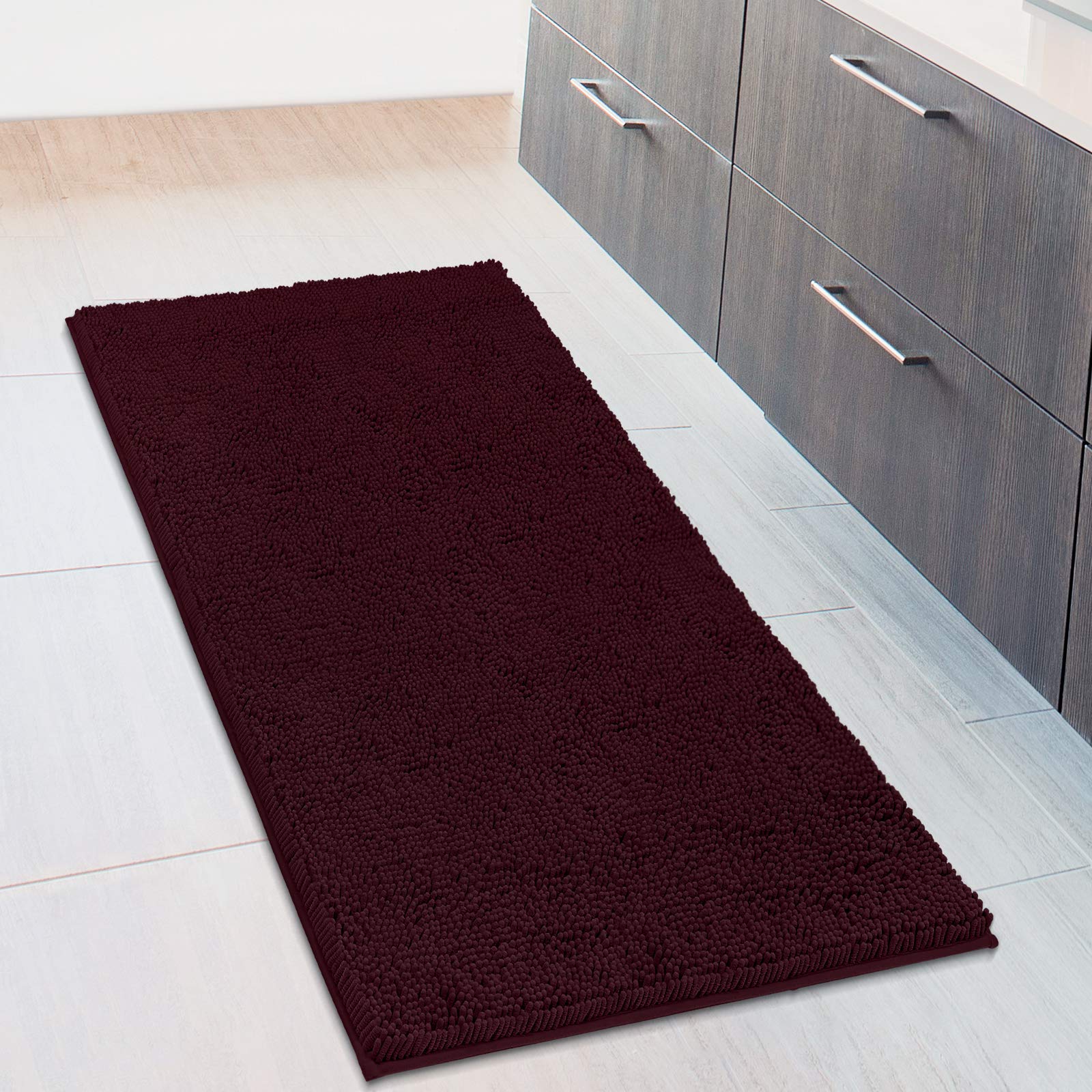 Extra Large Soft Plush Chenille Bathroom Runner Rug, Absorbent Microfiber Bath Mat, Machine Washable, Non-Slip Grip, Shag Carpet