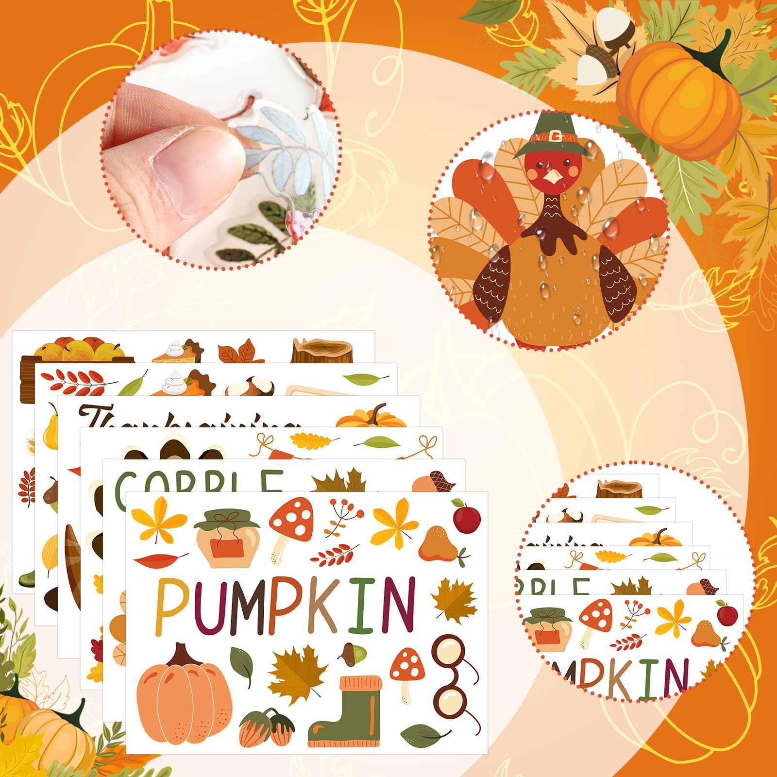 115 Pcs 6 Sheets Thanksgiving Wall Decals Fall Wall Stickers Thanksgiving Maple Leaves Turkey Pumpkin Stickers Fall Window Cling