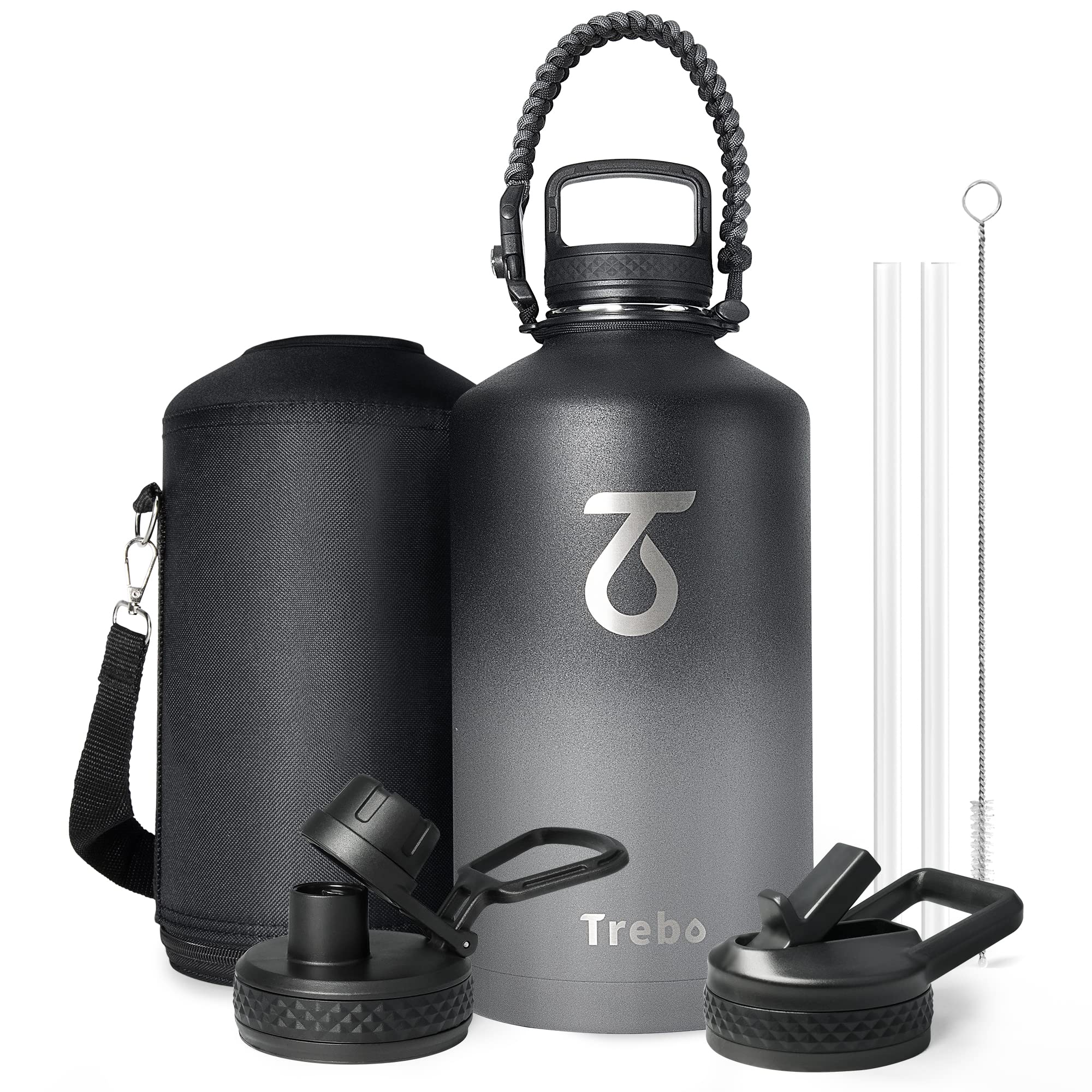 Trebo One Gallon Water Bottle Insulated With Paracord Handle,128Oz Stainless Steel Sports Large Jug Food-Grade Double Wall Vacuu