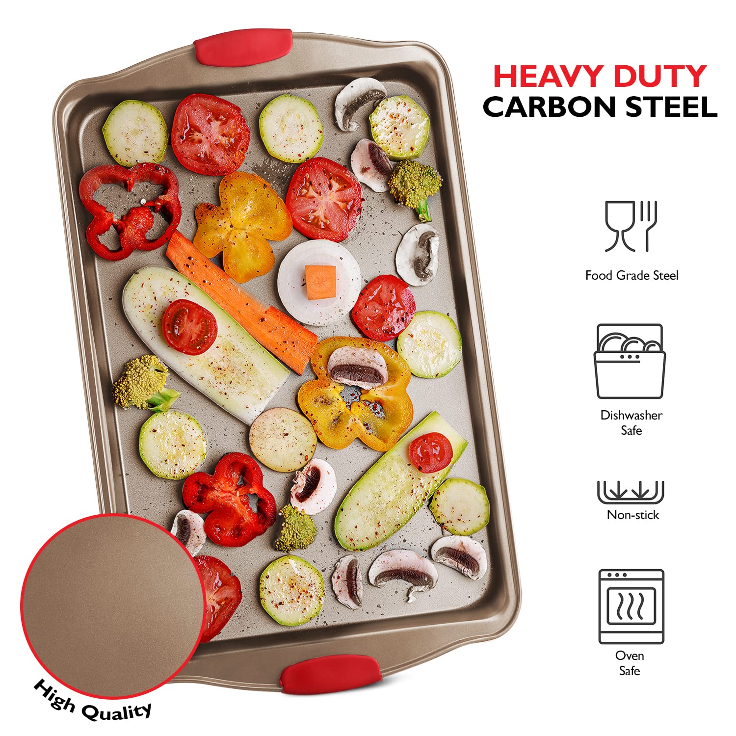 Eatex Baking Sheet, 8Pc Cookie Sheet Set With Silicone Handles, Nonstick Steel Baking Pan, Durable Baking Sheets For Oven, Bpa F