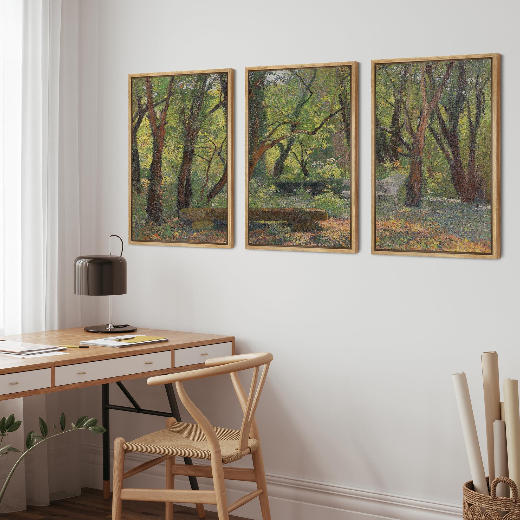 Wall26 Framed Canvas Print Wall Art Set Birch Tree Forest Watercolor Pastel Landscape Nature Wilderness Illustrations Modern Art