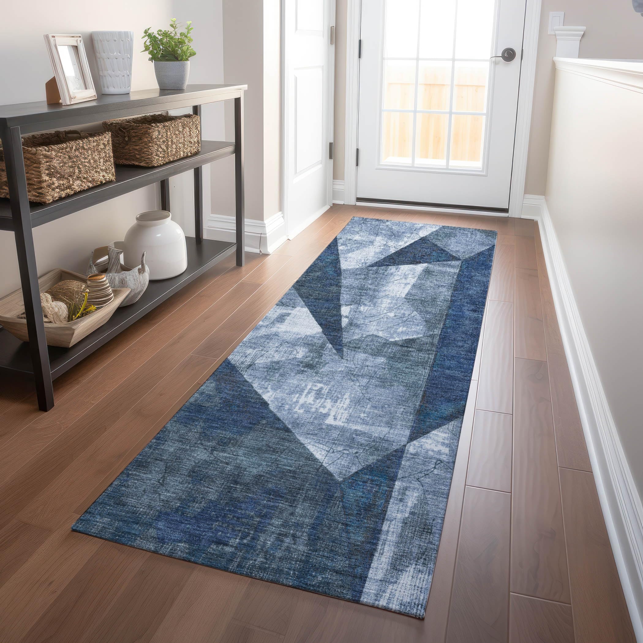 Machine Washable Indoor/Outdoor Chantille Navy 23 x 76 Runner Rug