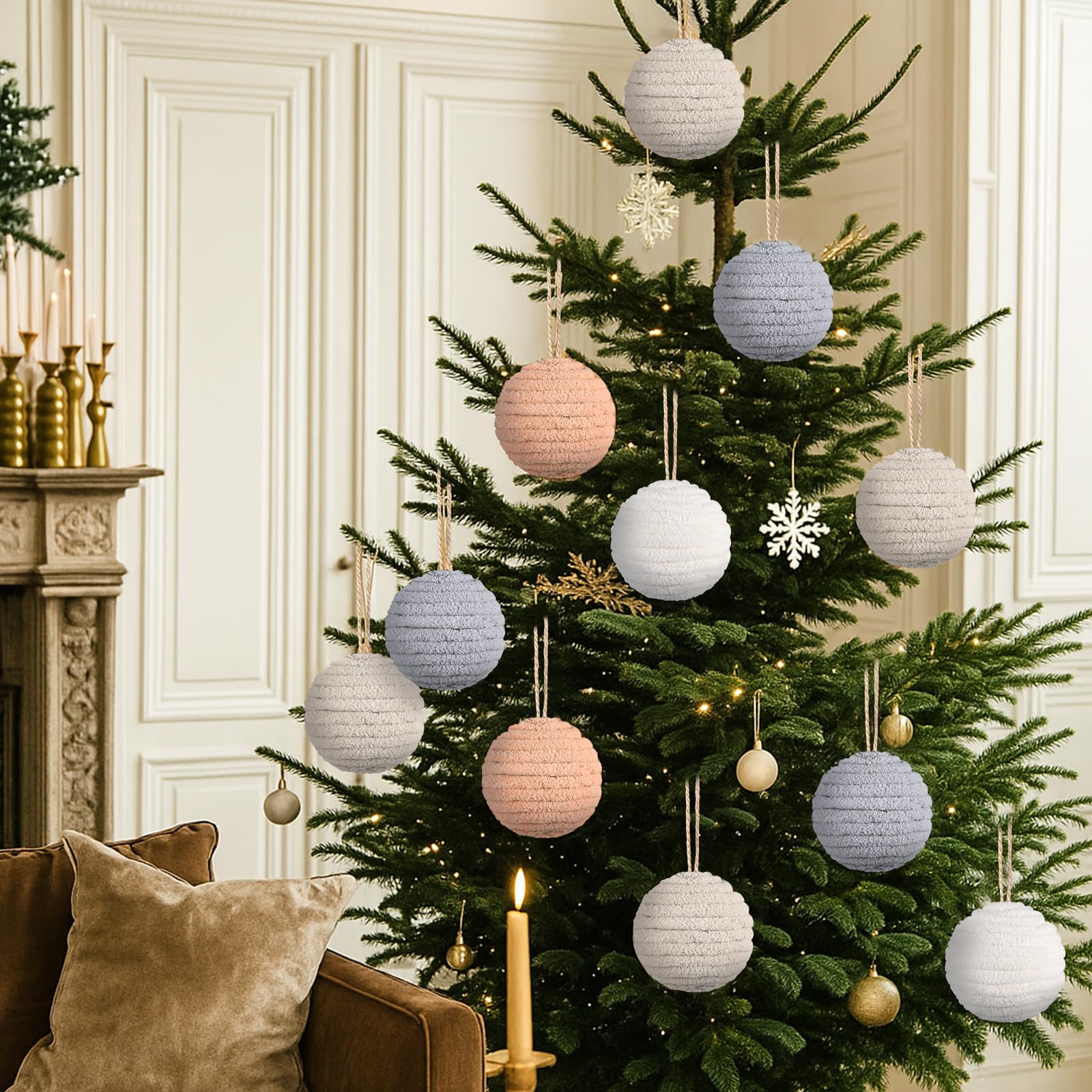 16 Pcs 2.36 Inches Boho Christmas Balls Ornaments Modern Farmhouse Jute Rope Hanging Balls Burlap Neutral Christmas Tree Ornamen