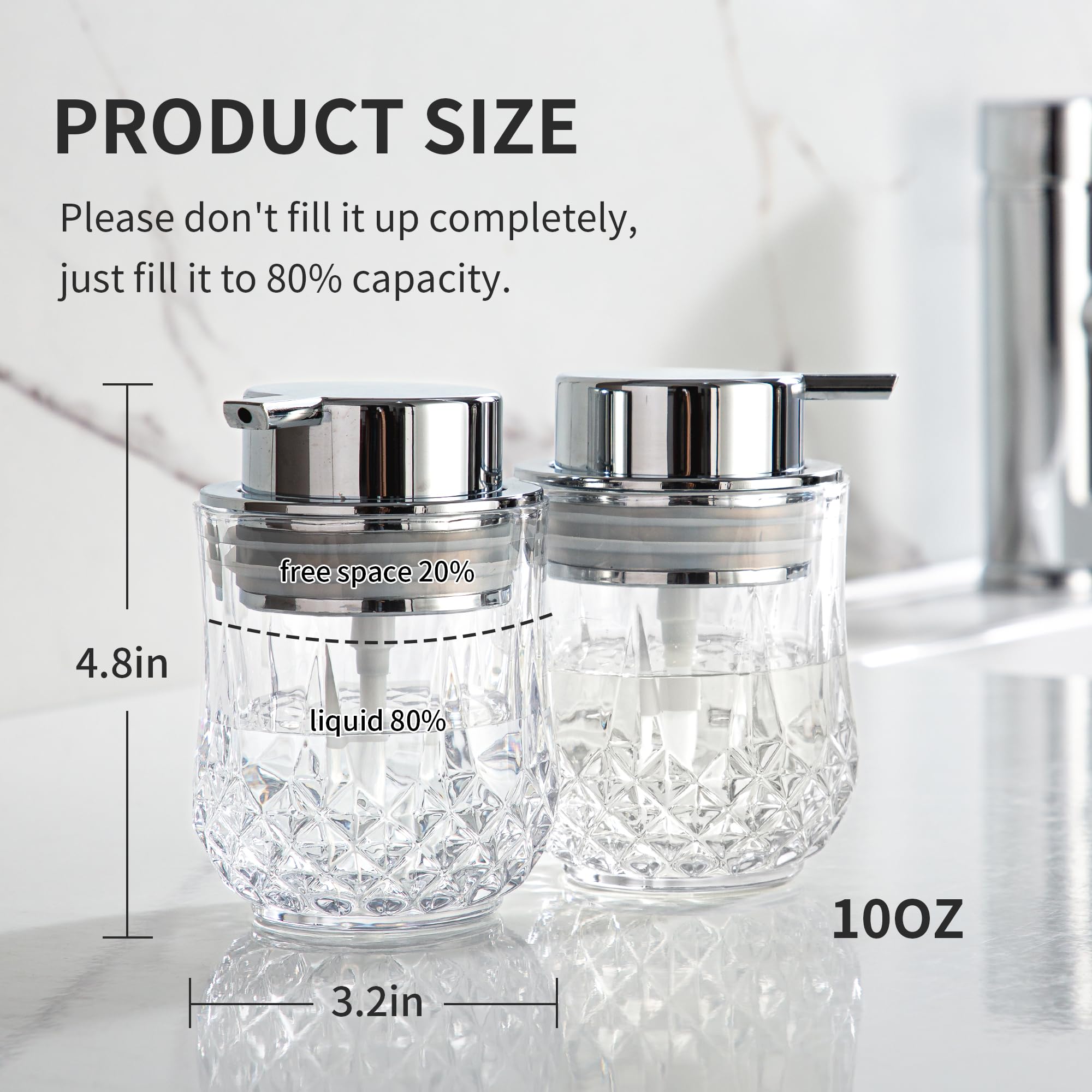 Glass Soap Dispenser Set - 2 Pack Bathroom Hand Liquid Soap Dispensers,Refillable Dish Soap Dispenser,Modern Home Soap Dispenser