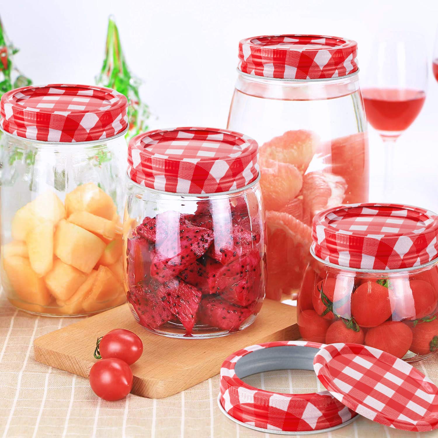 48Pcs/24Set Regular Mouth Canning Lids Bands Split-Type For Mason Jar Canning Lids (Red And White)