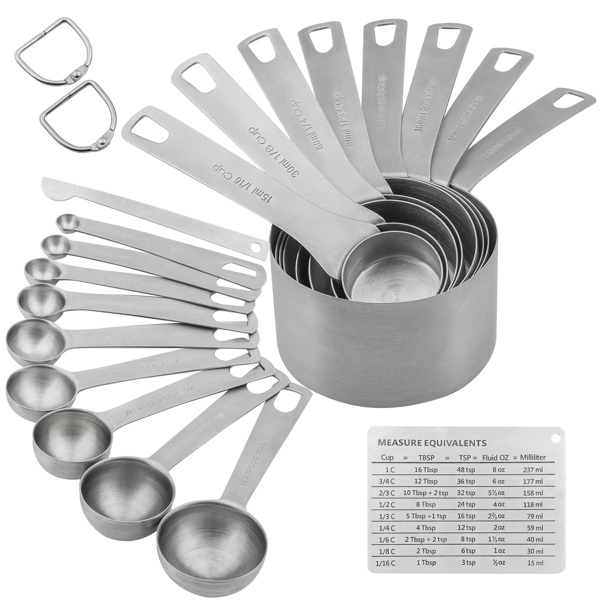 Nstezrne Measuring Cups And Spoons Set, 18/8 Stainless Steel 8 Measuring Cups And 9 Measuring Spoons With Leveler And Measuremen