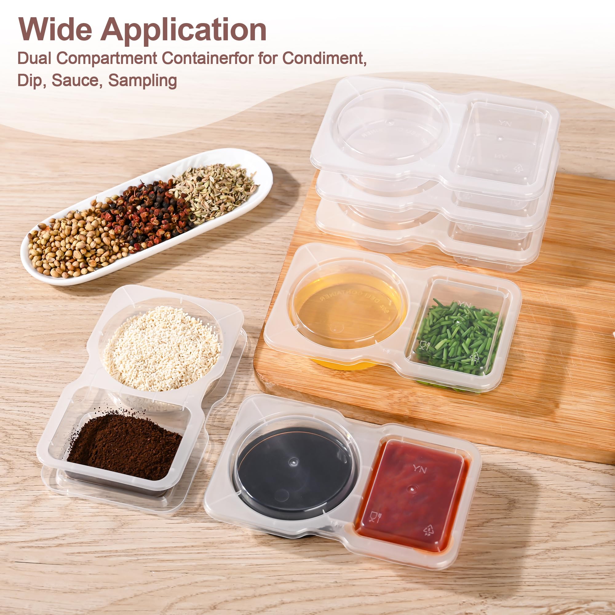Rxrrxr 10Pcs Double Compartment Condiment Container Reusable Snack Container 2 Compartments With Lids Snack Pack Container Sauce