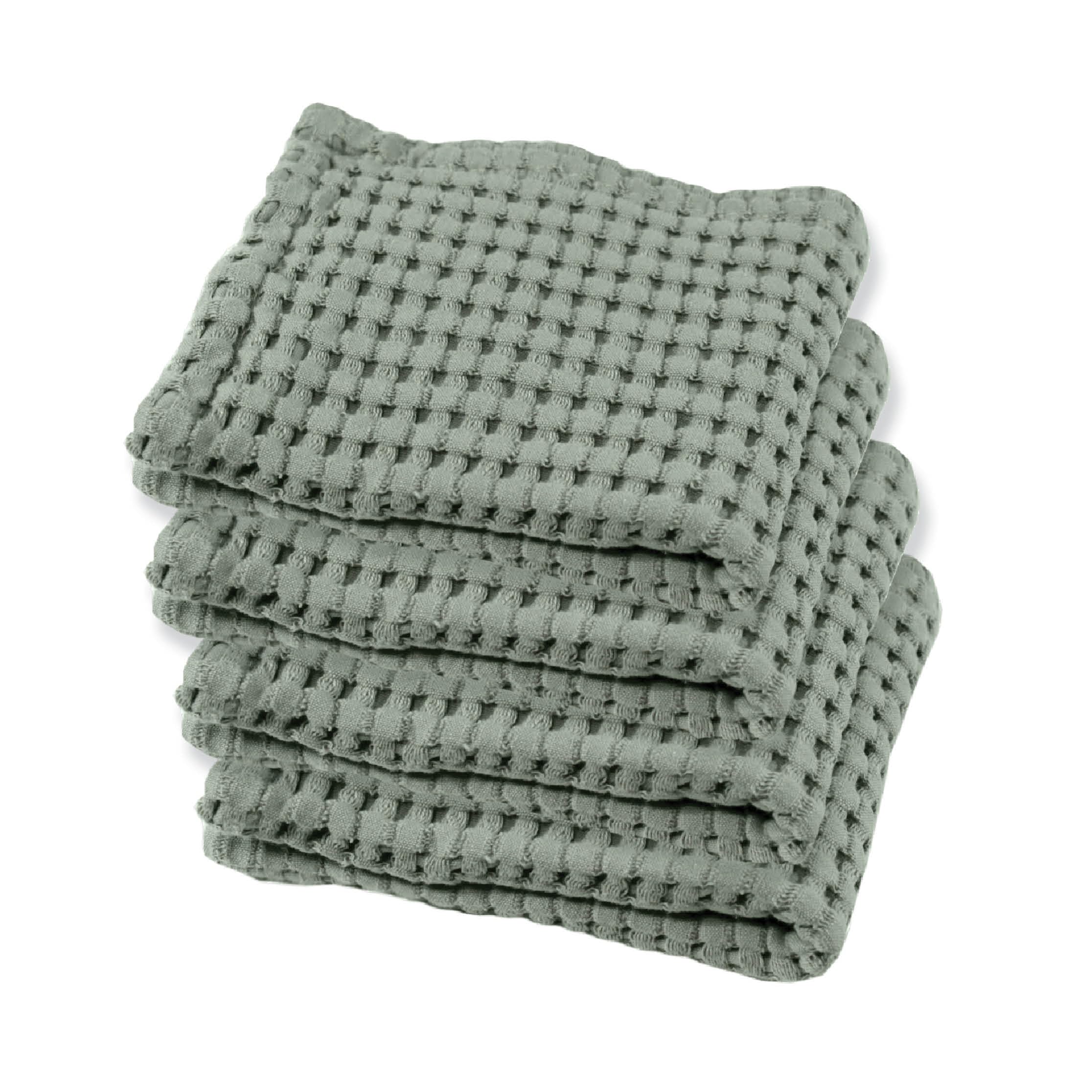 Gilden Tree Waffle Towel Quick Dry Thin Exfoliating 4 Pack Washcloths For Face Body, Modern Style (Sage Grey)