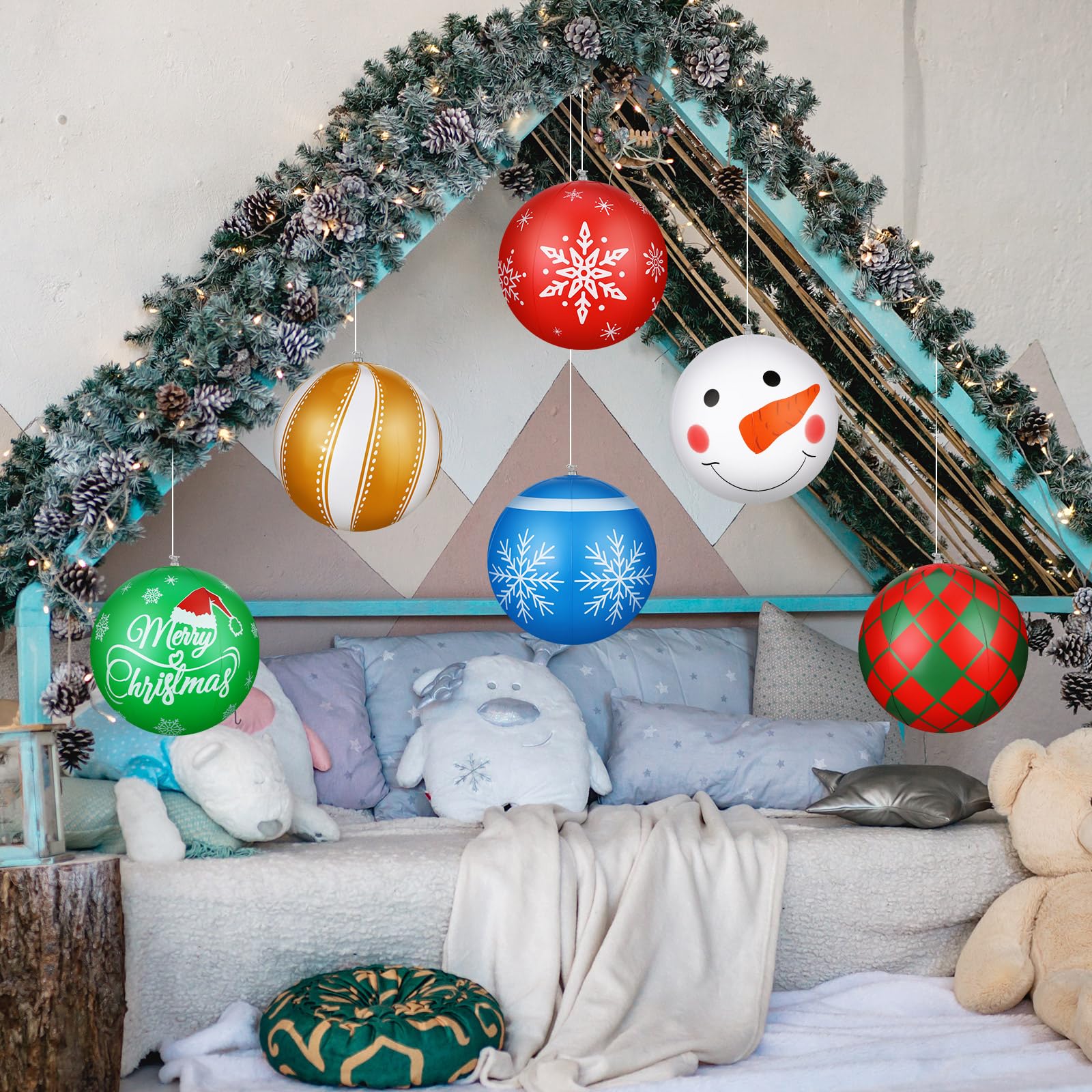 Jetec 18 Pcs 16 Inch Giant Inflatable Christmas Ball PVC Hanging Decorated Christmas Inflatables Indoor Outdoor Xmas Ornaments f