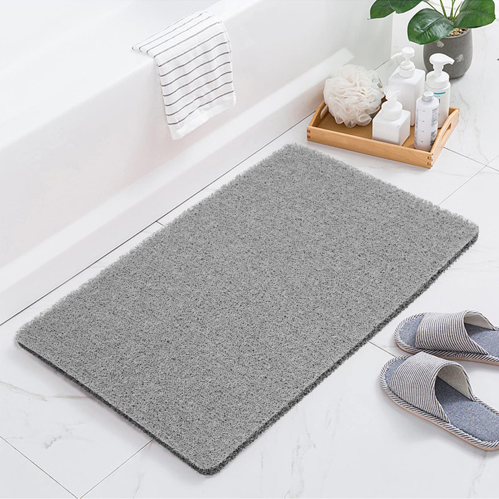 joyhalo Non-Slip Shower Mat, 17" x 30", Grey, PVC Loofah Material, Anti-Slip for Elderly, Rectangular Bath Mat