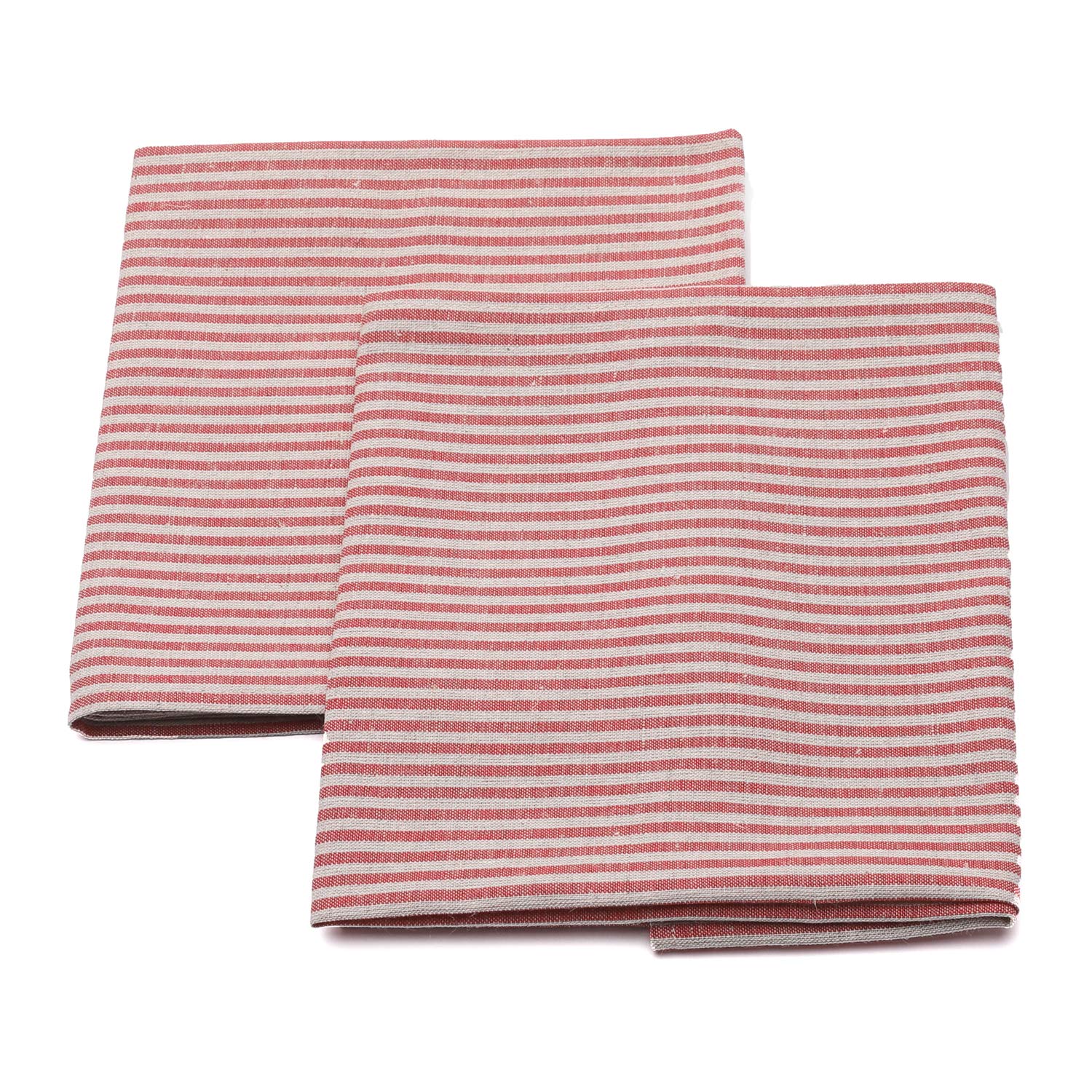Linenme Set Of 2 Tea Towels Red Striped Linen Cotton Jazz, 19 X 28