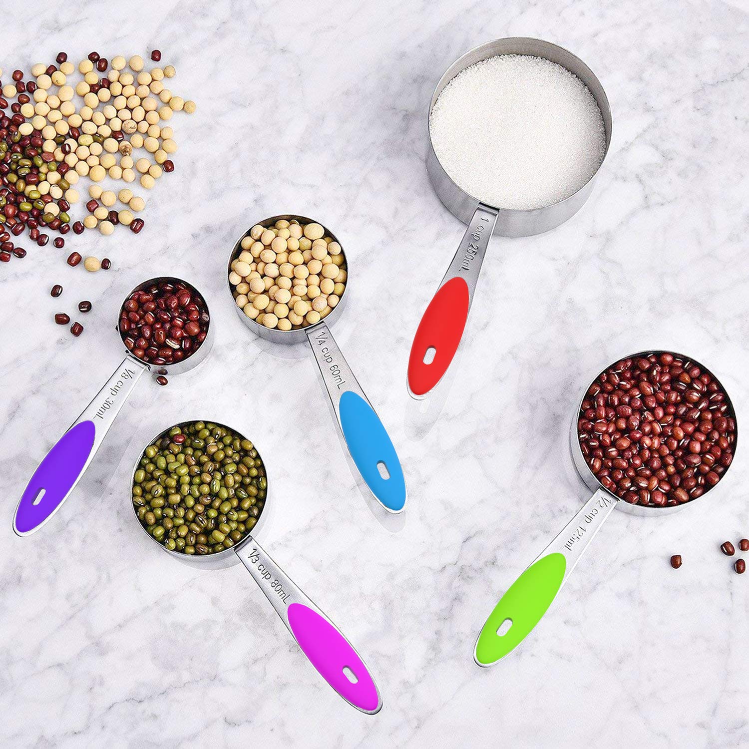 Measuring Cups & Spoons Set Of 16, Wildone Premium Stainless Steel Measuring Cups And Measuring Spoons With Colored Silicone Han