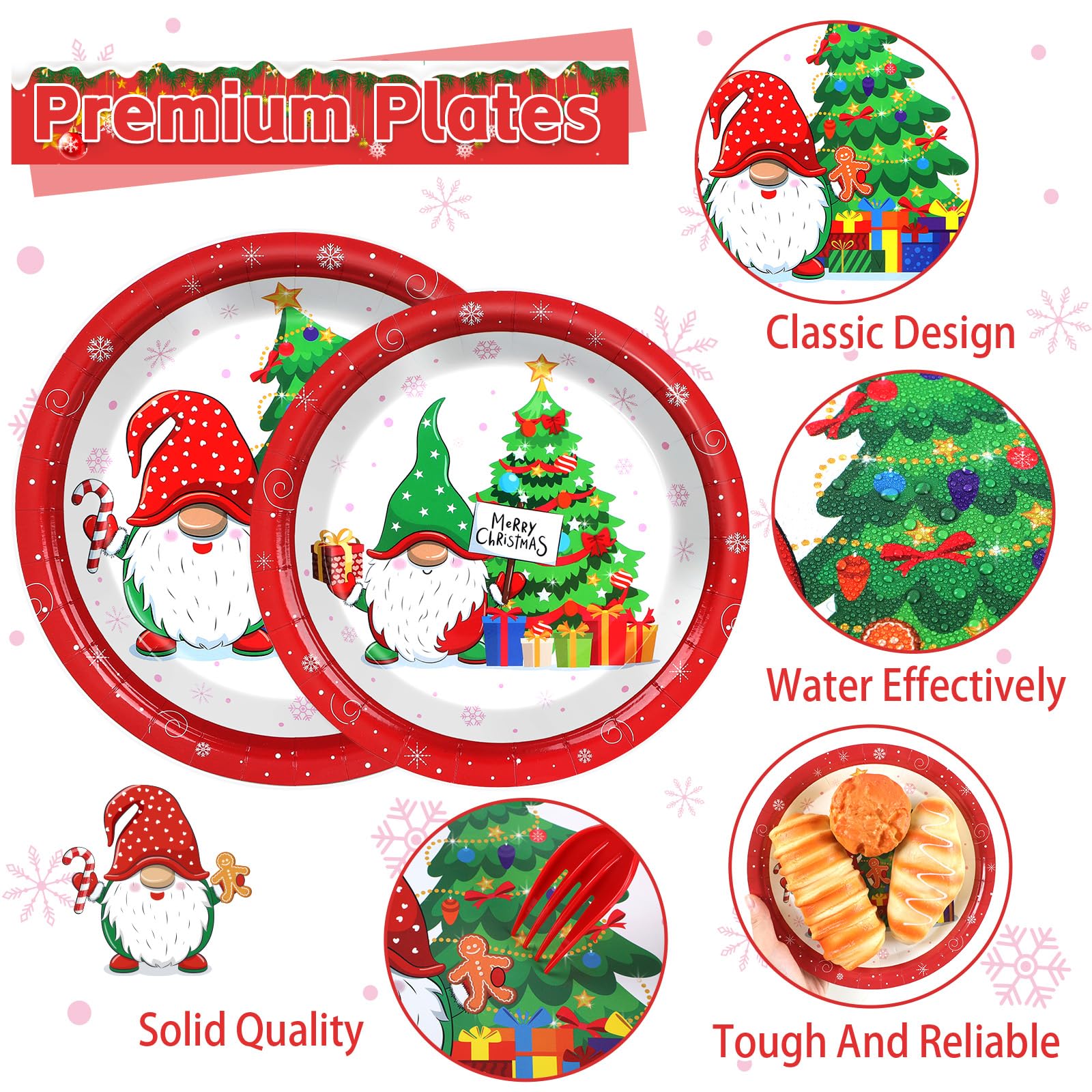 Gisgfim 96 Pcs Christmas Party Supplies Paper Plates Napkins Merry Christmas Tree Gnome Party Disposable Tableware Set Decoratio
