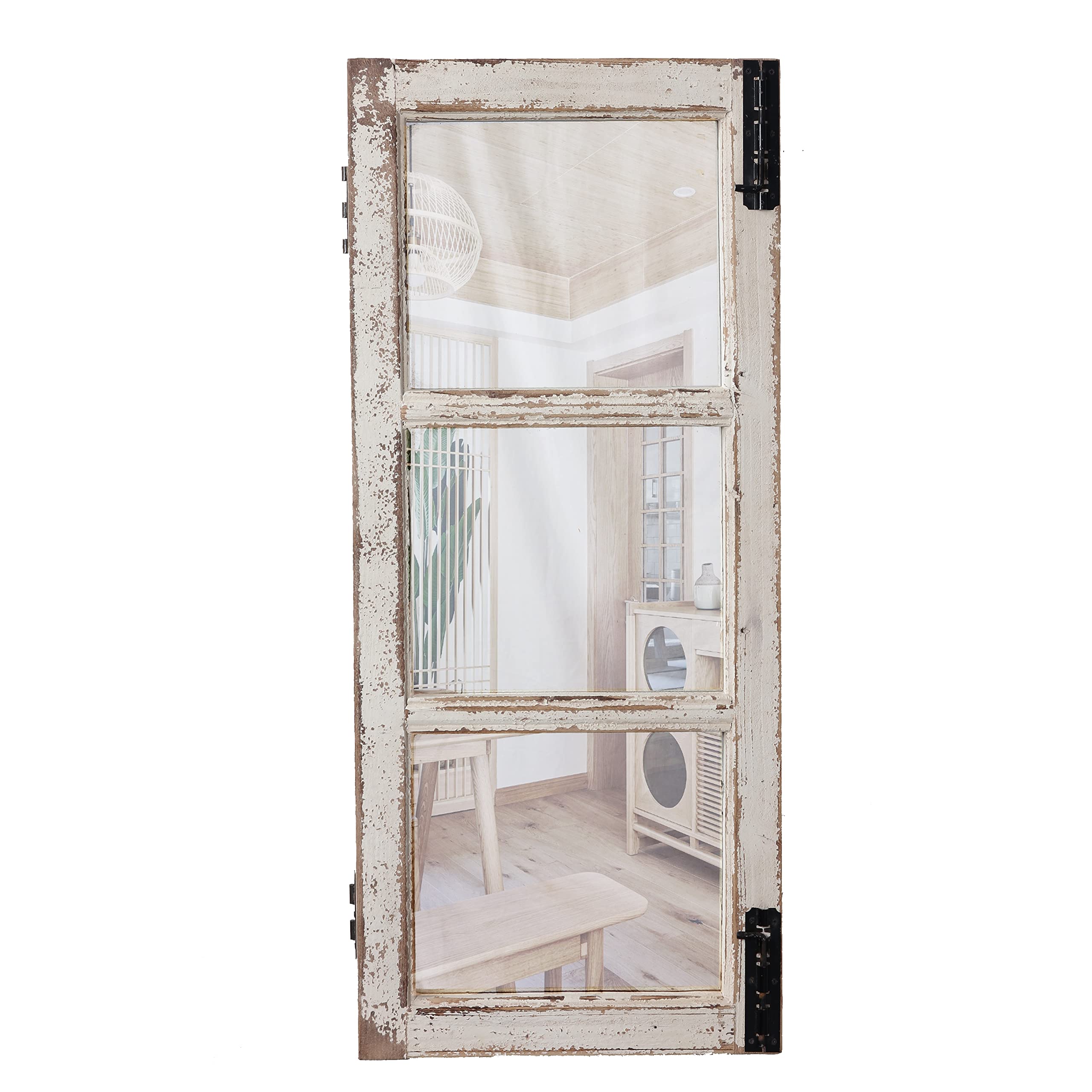Sintosin Farmhouse Wood Frame Window Mirror 14 x 33, Vertical Hanging Distressed White Rustic Window Mirrors for Wall Decor, Vin