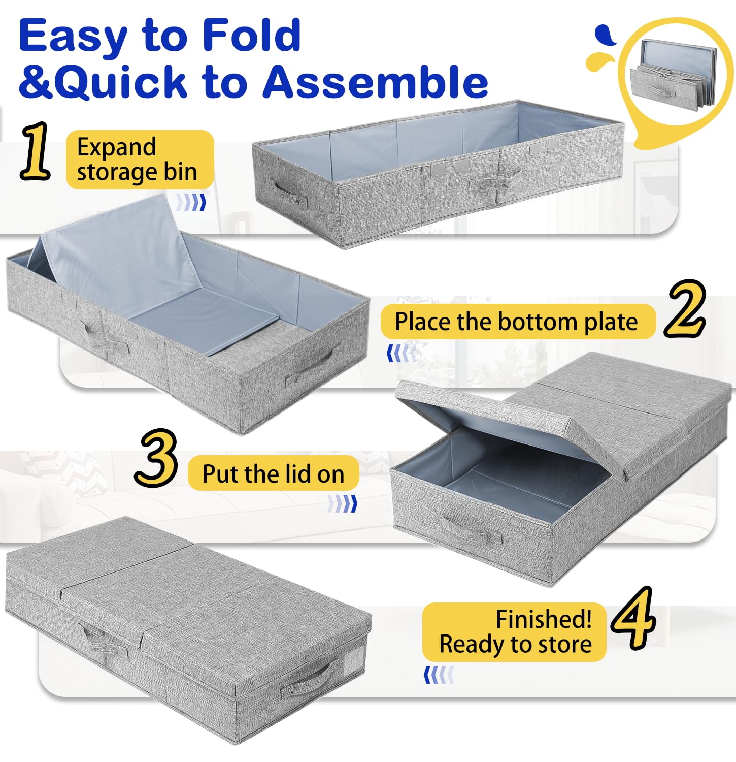 boailydi Under Bed Storage Containers with Lid, Sturdy Underbed Storage Bins with Reinforced Handle, Closet Organizers and Stora