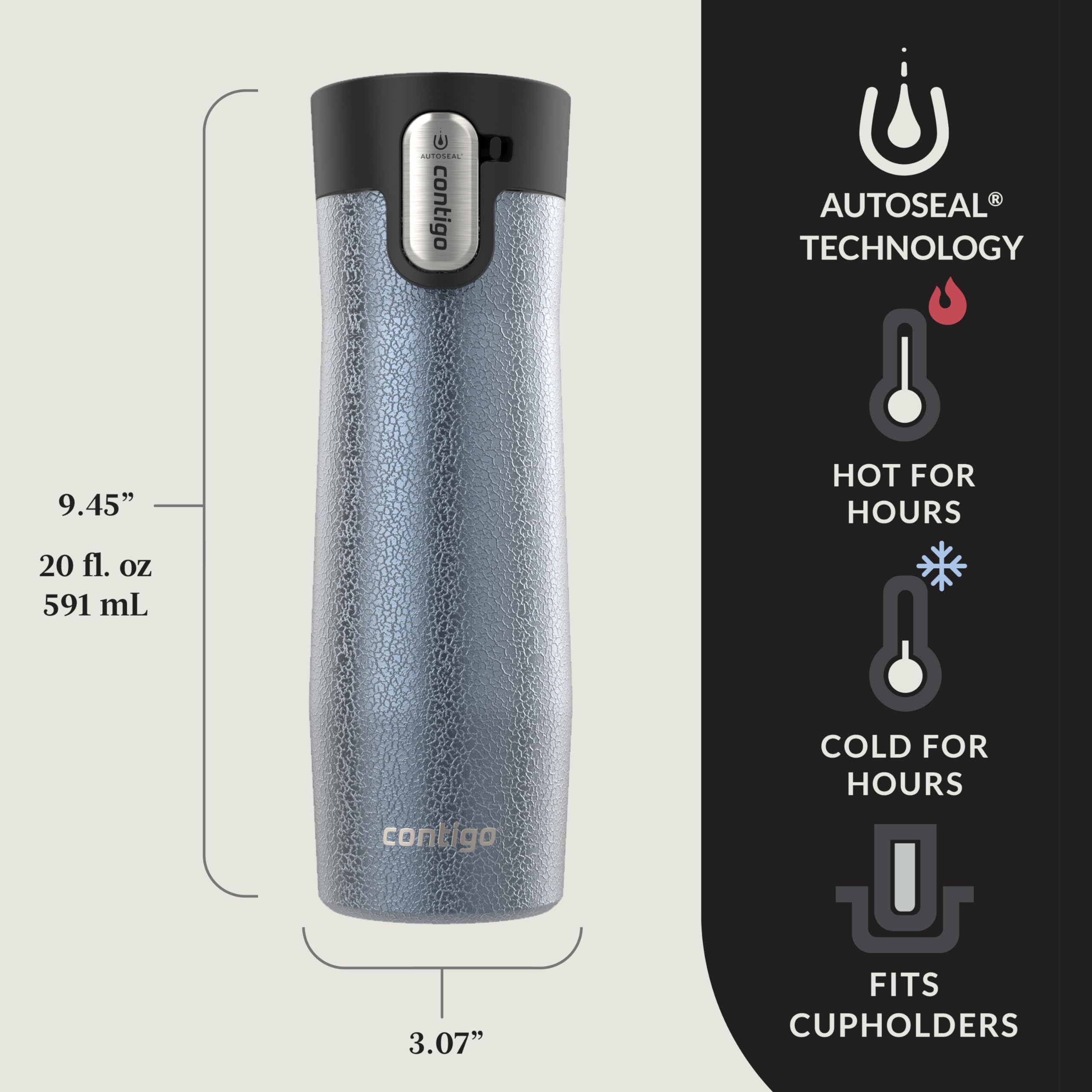 Contigo Autoseal West Loop Vacuum-Insulated Stainless Steel Travel Mug With Easy-Clean Lid, 20 Oz, 2 Pack, Crystal Lakeside; Cry