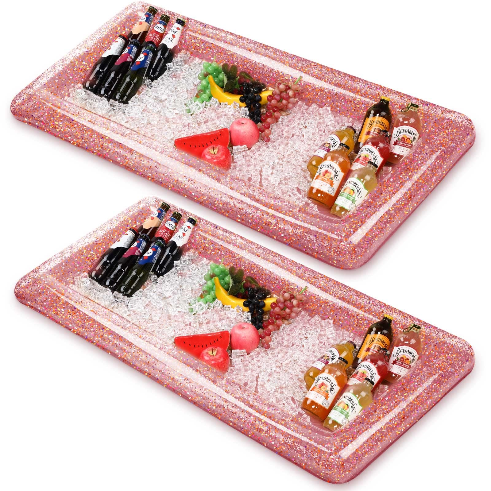 2 Pieces Inflatable Buffett Cooler Inflatable Food Cooler Buffet Inflatable Serving Bar Tray With Glittering Confetti For Servin