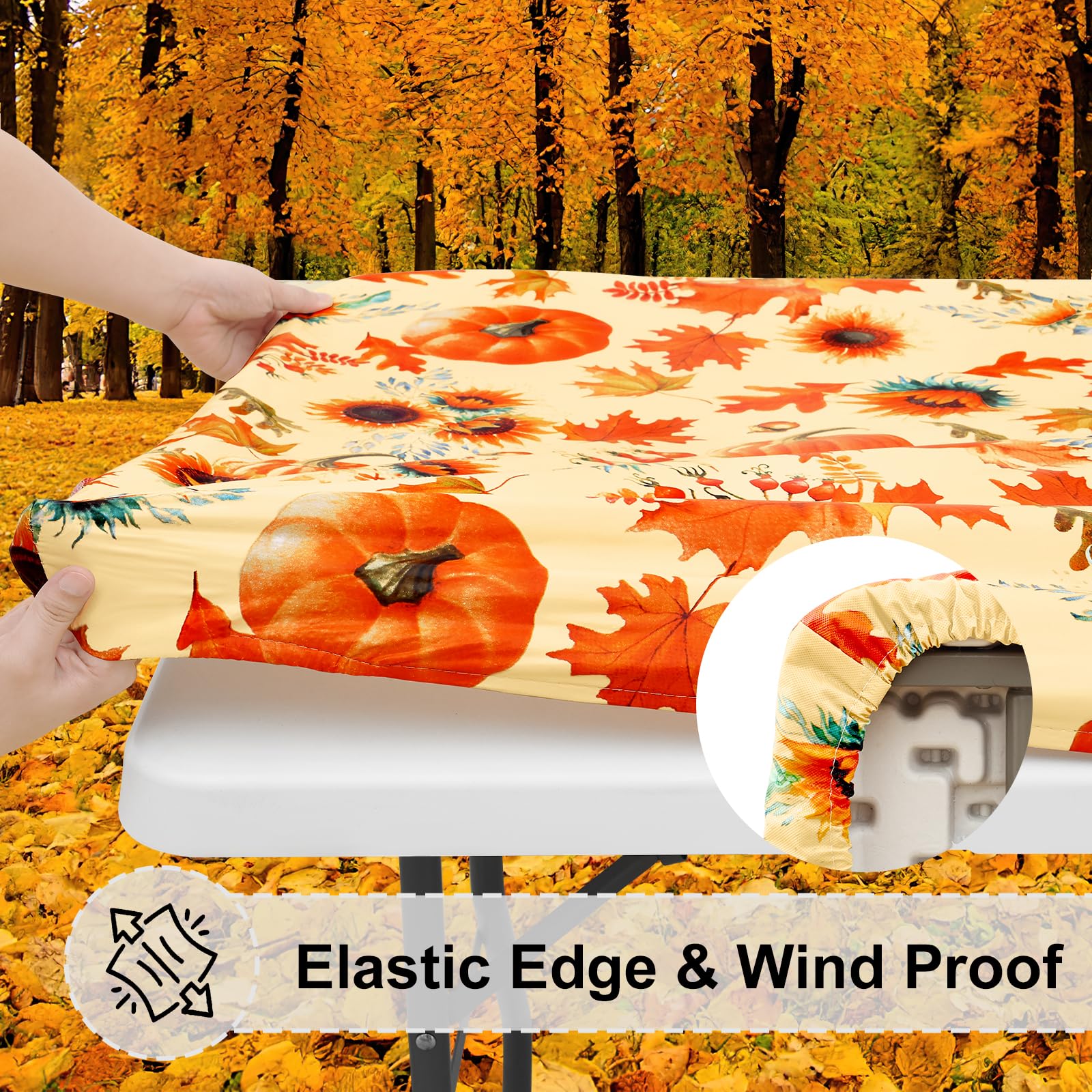 misaya Rectangle Vinyl Tablecloth, Fitted Table Cover, 100% Waterproof, Elastic Edge, Flannel Backing, Plastic Table Cloth Fit 6