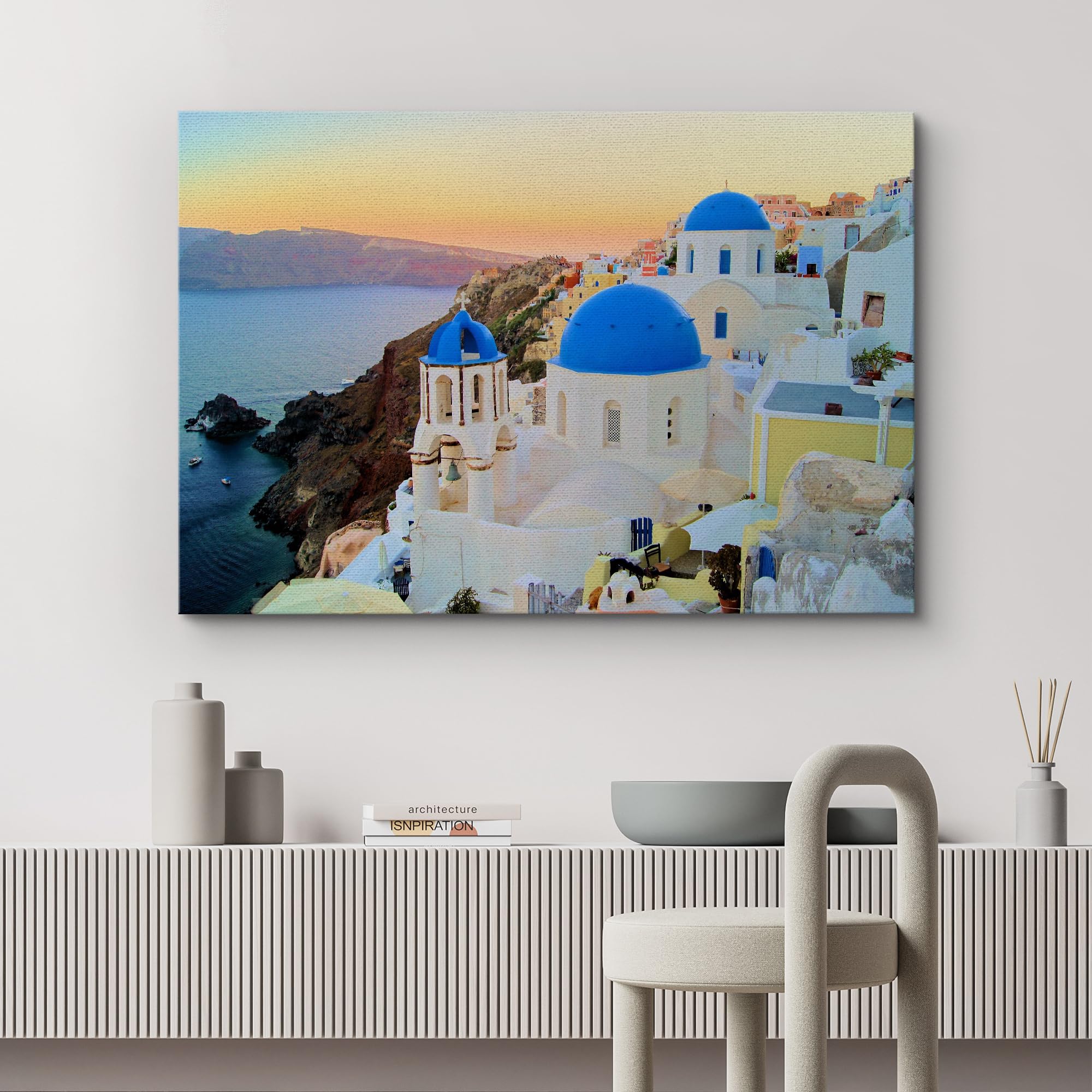 Wall26 Canvas Print Wall Art View Of The Blue Dome Churches Of Santorini, Greece Cities Wilderness Photography Realism Chic Land