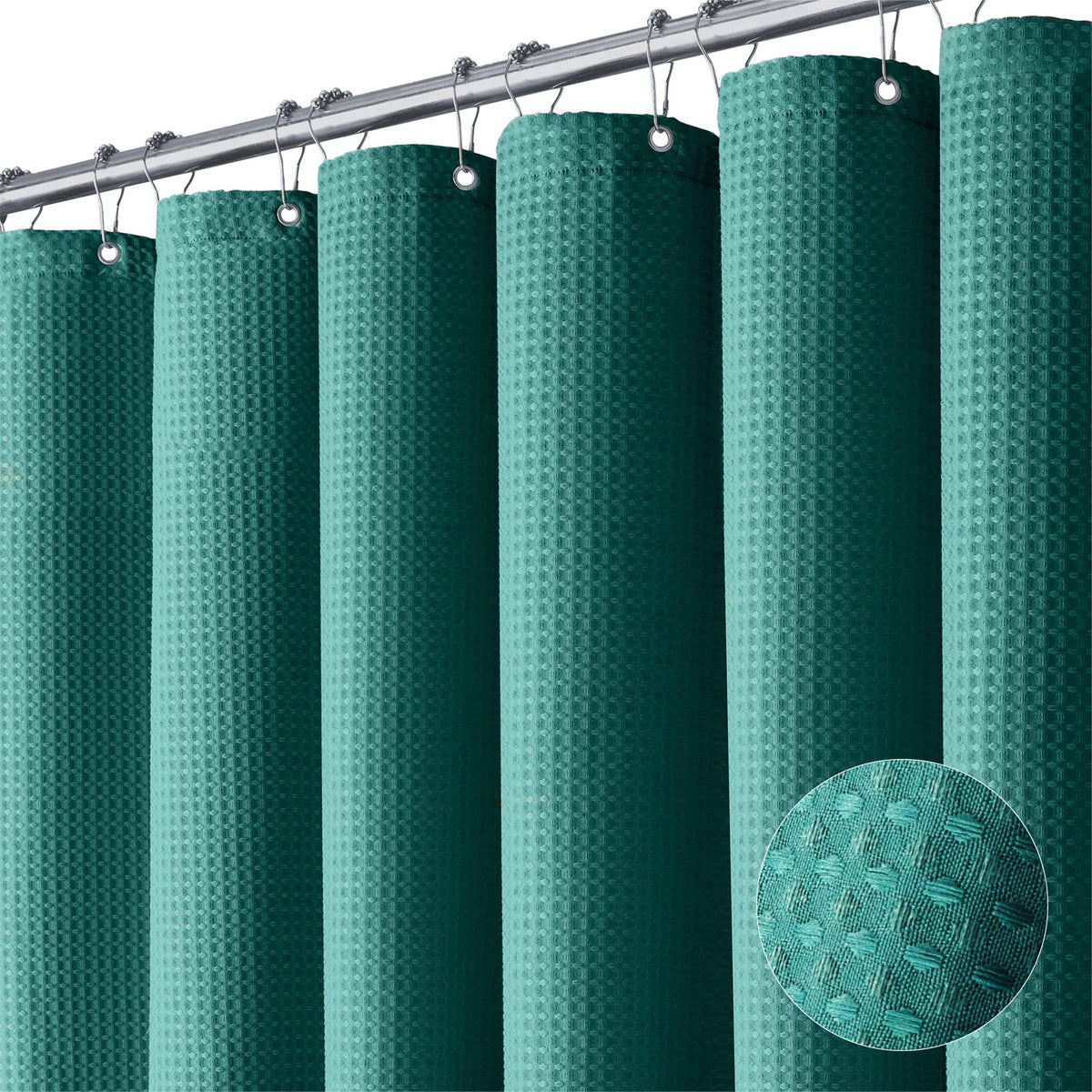 Dynamene Extra Long Shower Curtain - 84 Inch Long Green Fabric Waffle Weave Heavy Duty Shower Curtain For Bathroom, Weighted Hot
