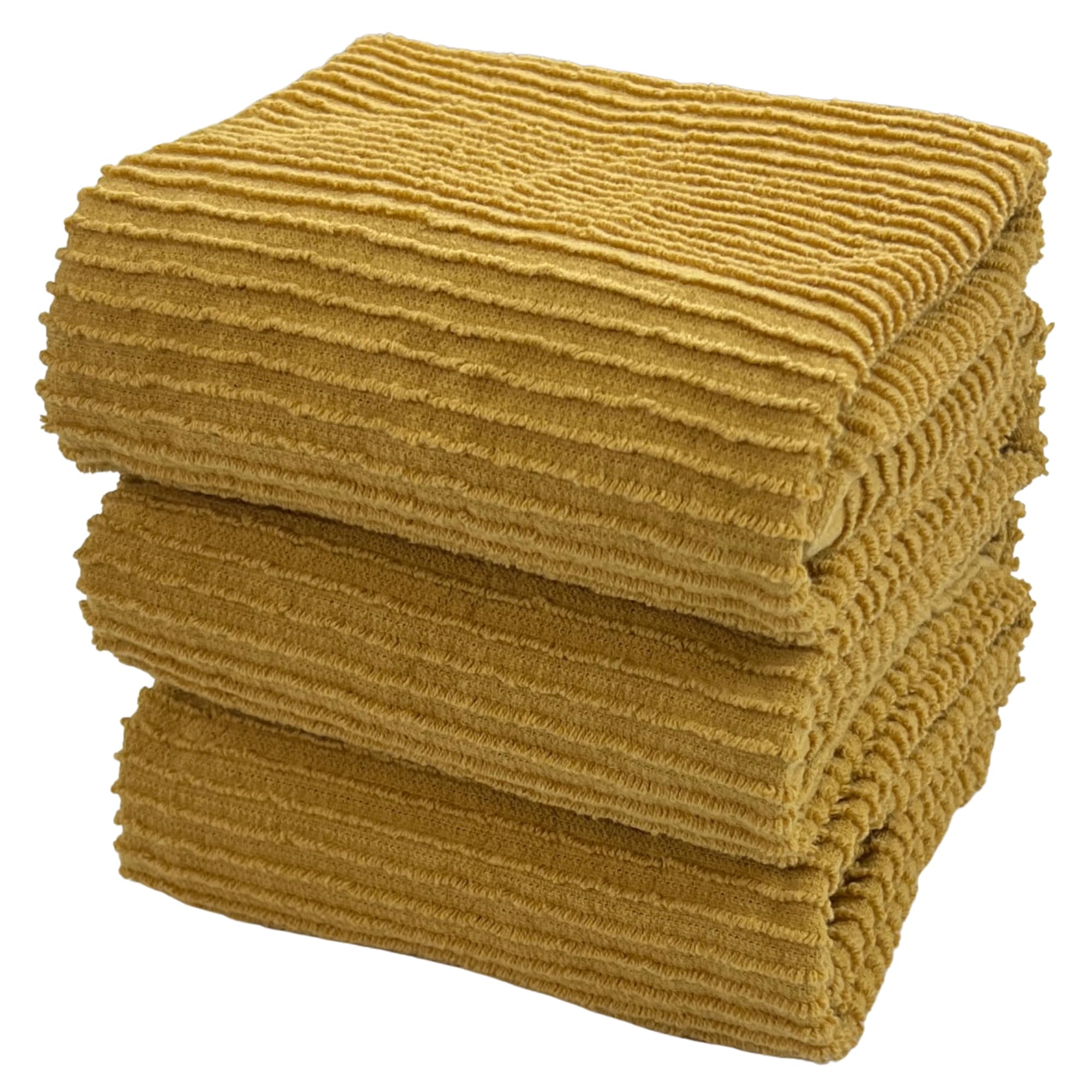 Mustard Yellow Ribbed Kitchen Dish Towels: 100% Cotton Cloth Soft Cleaning Drying Absorbent Terry Loop, Set Of 3 Multipurpose Fo