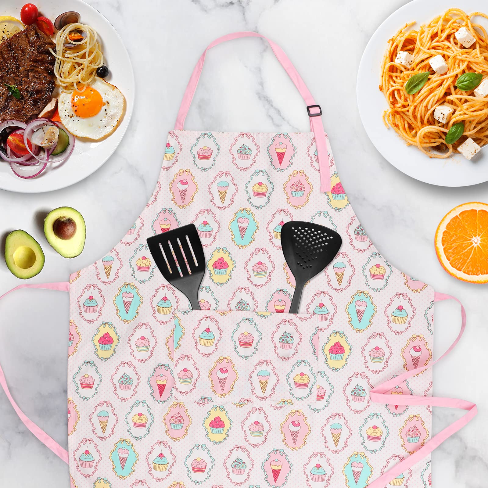 Crjhns Cute Apron With 2 Pockets For Women, Adjustable Neck Strap And Long Waist Ties Cotton Cooking Baking Apron, Use As A Kitc