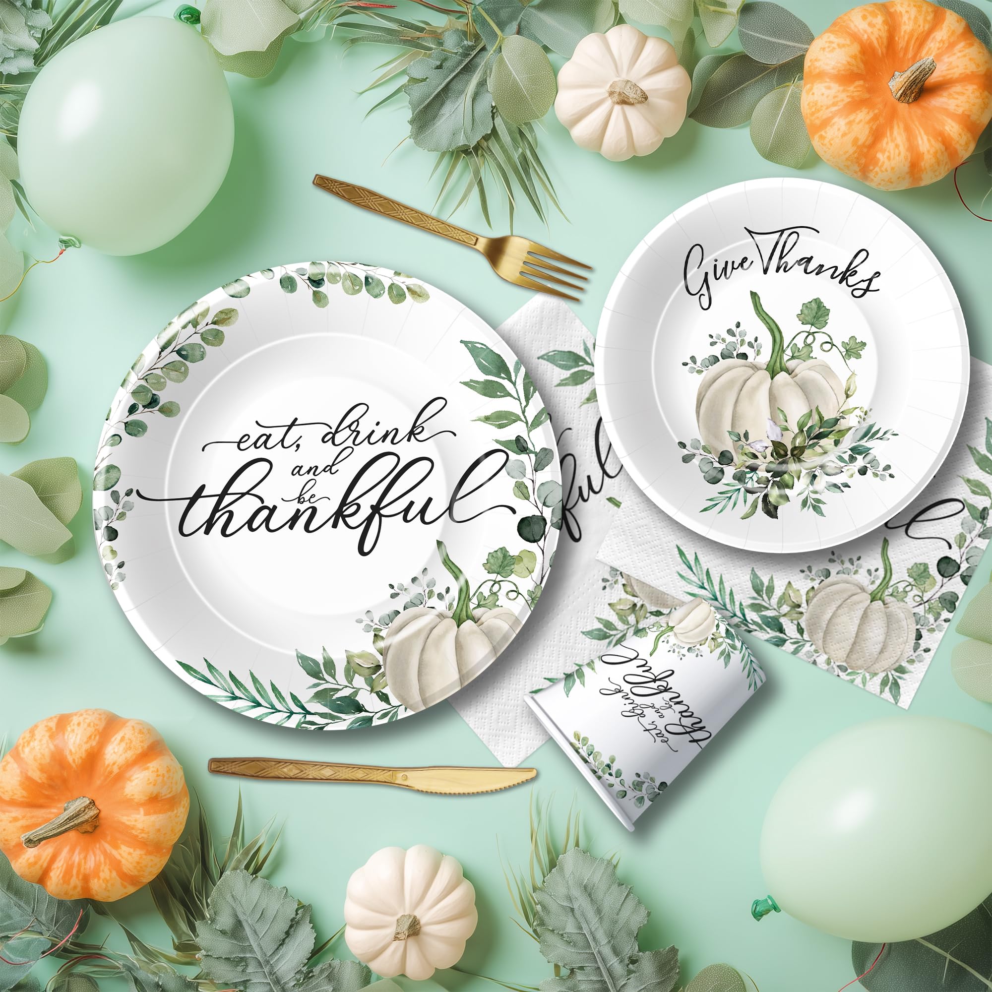 Srua Don Thanksgiving Paper Plates and Napkins Set, Fall Pumpkin Theme Thanksgiving Party Decorations Supplies Tableware, Thankf