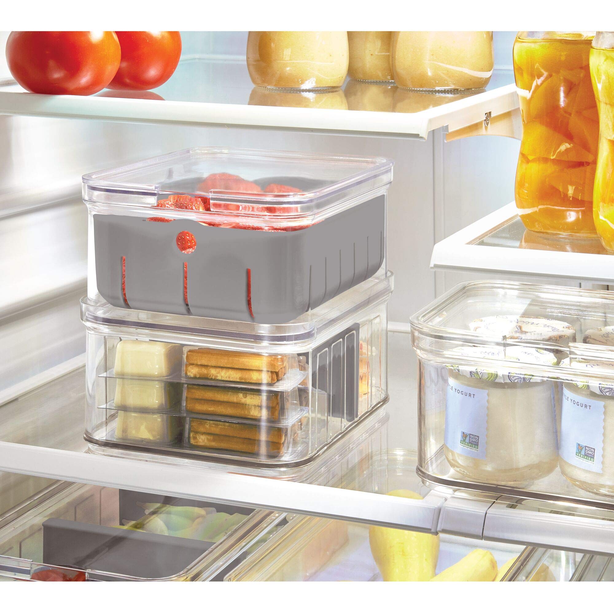 Idesign Plastic Crisp Divided Fruit And Vegetable Storage With Easy To Grip Integrated Handles Designed To Keep Food Fresh Longe