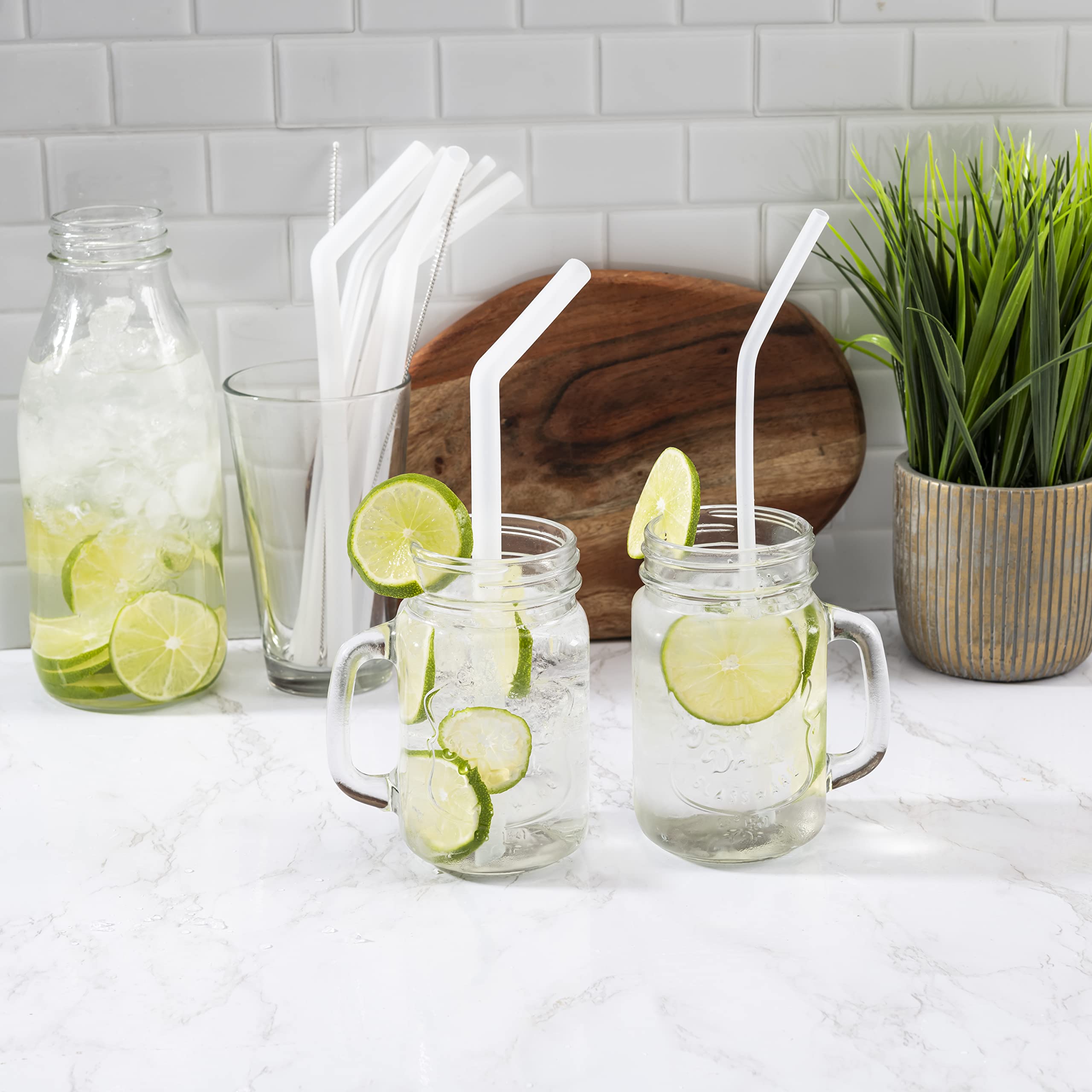 Traytastic! Clear Silicone Straws - 8 Pack  (4) Jumbo & (4) Standard Sized Drinking Straws + (2) Cleaning Brushes  Flexible Reusable Eco-Friendly