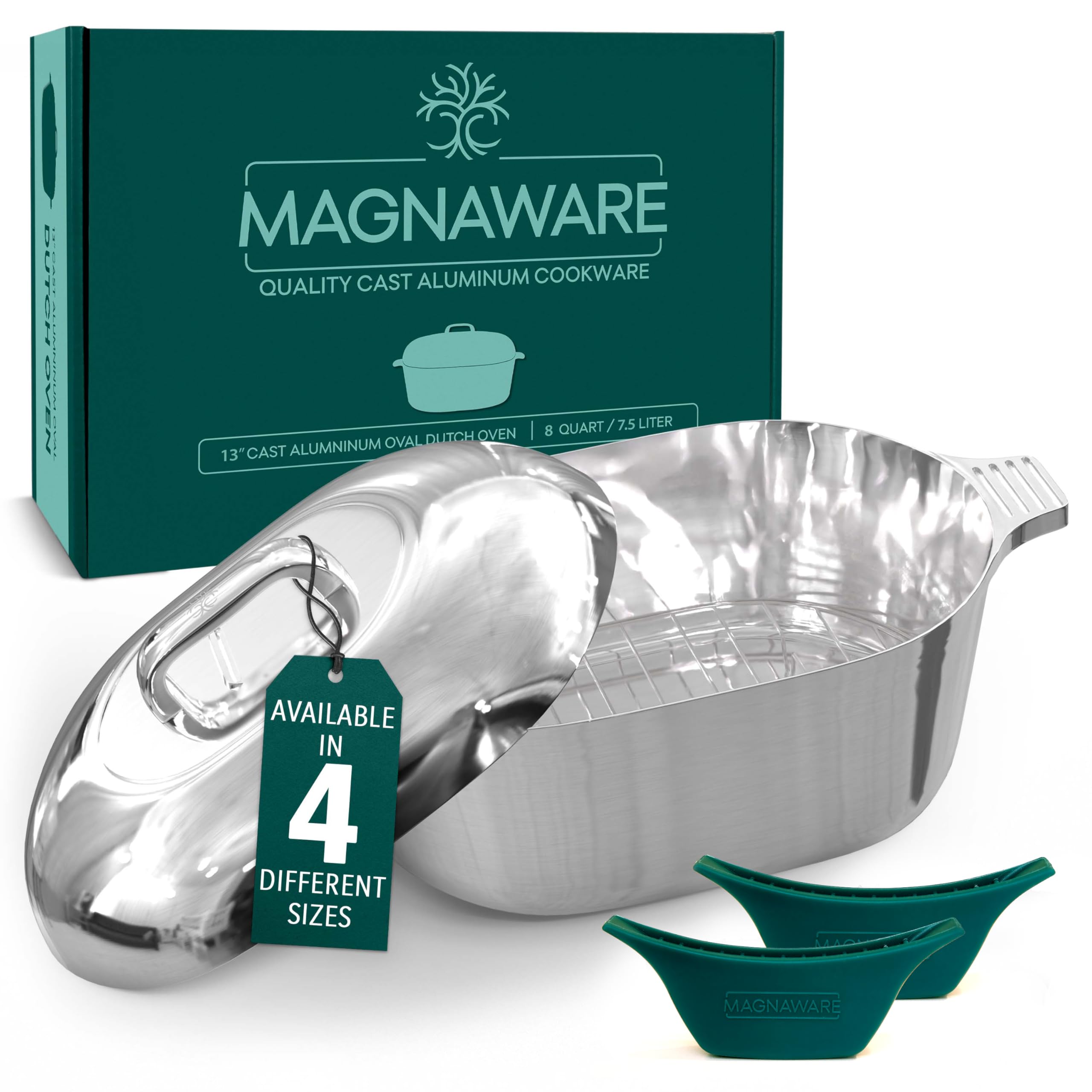 Magnaware Cast Aluminum Dutch Oven with Lid - 8 Quart Oval Lightweight Pot For Cajun Cookware, Bread Baking & More - Roaster Pan