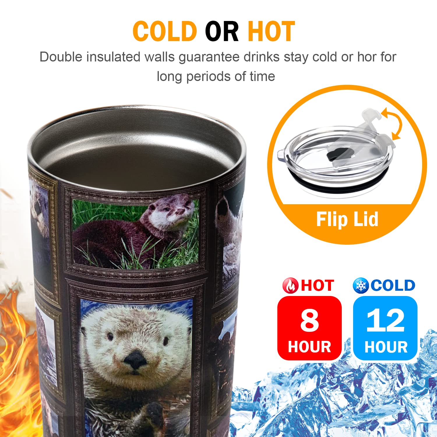 Staovaif Otter Tumbler Cup With Lid Spill Proof Iced Coffee Travel Mug Insulated Stainless Steel Water Bottle 20 Oz Cold Drink T