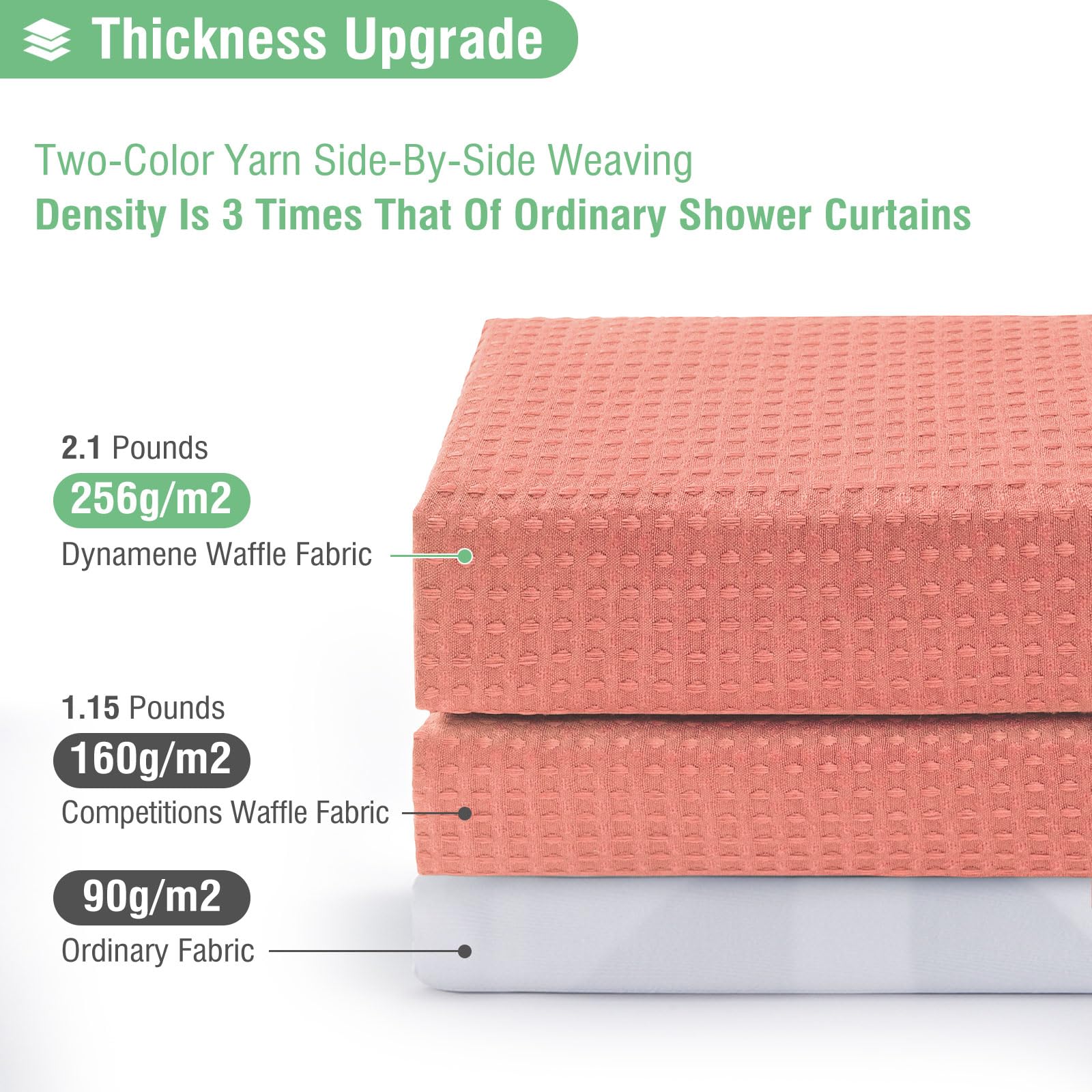Dynamene Coral Fabric Shower Curtain - Waffle Weave Textured Heavy Duty Cloth Shower Curtains For Bathroom, 256Gsm Hotel Luxury