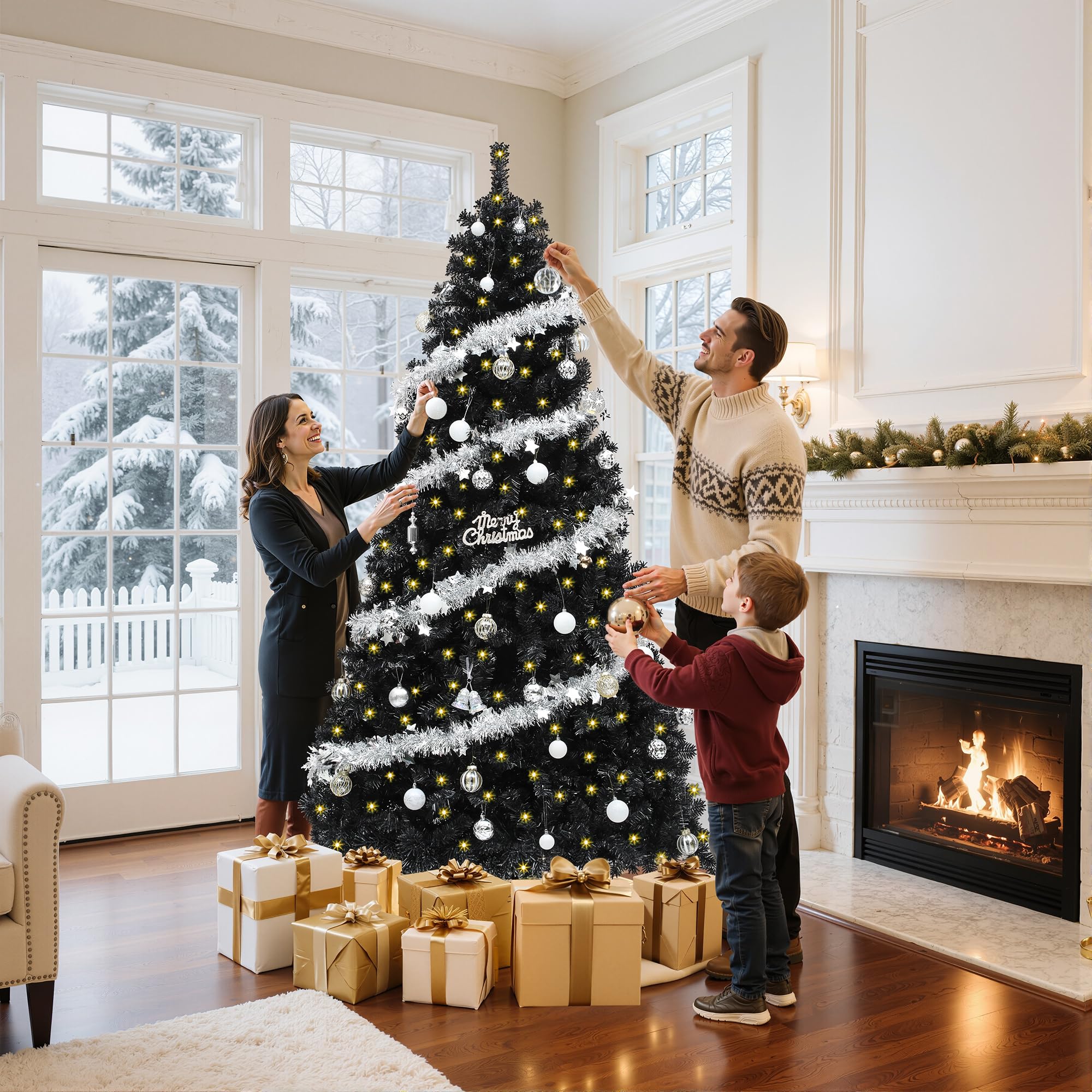 GOOBED Prelit Flocked Christmas Tree 6FT w/Remote, Prelit Snow Flocked Artificial Xmas Tree w/ 1000 Branch Tips & 250 Lights, Fo