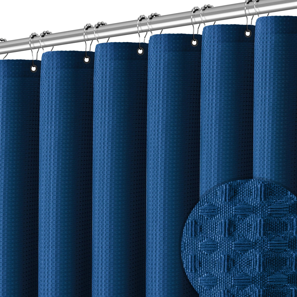 Classic Blue Fabric Shower Curtain For Bathroom Stall, 60 Inche Waffle Weave Shower Curtain, Machine Washable Waterproof 256Gsm