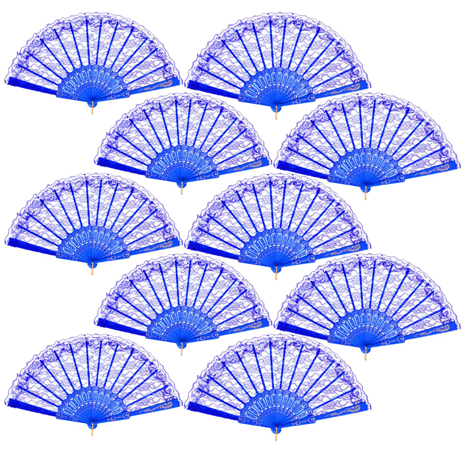 QIRMIZI 30 Pack Lace Handheld Folding Fan - Elegant Bamboo Silk Fan for Women's Wedding Decoration and Dancing Party - Royal Blu