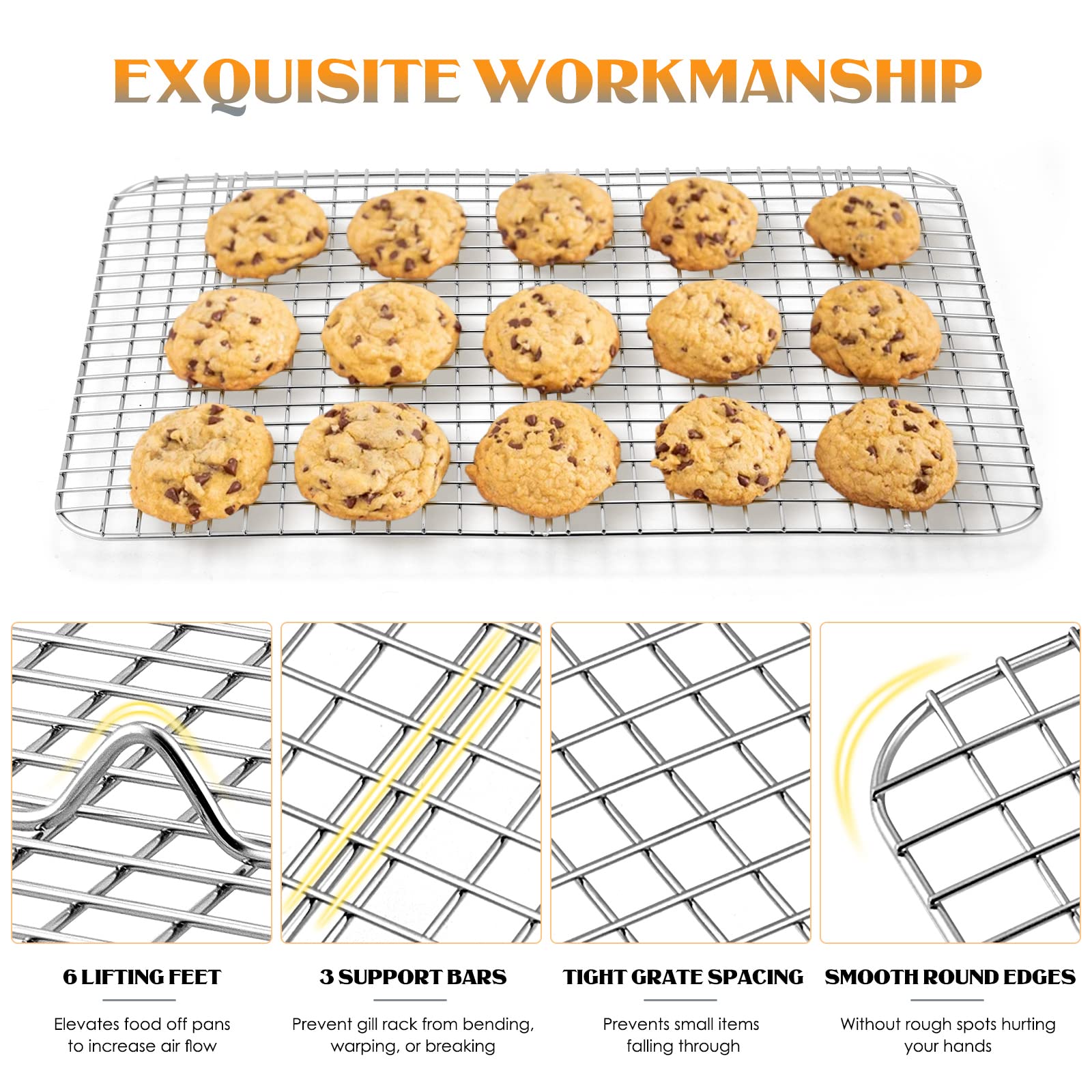 Cooling Rack Set Of 2, E-Far 1/2 Sheet Baking Racks For Oven Cooking Roasting Grilling, Stainless Steel 16.6    X 11.6    Wire R