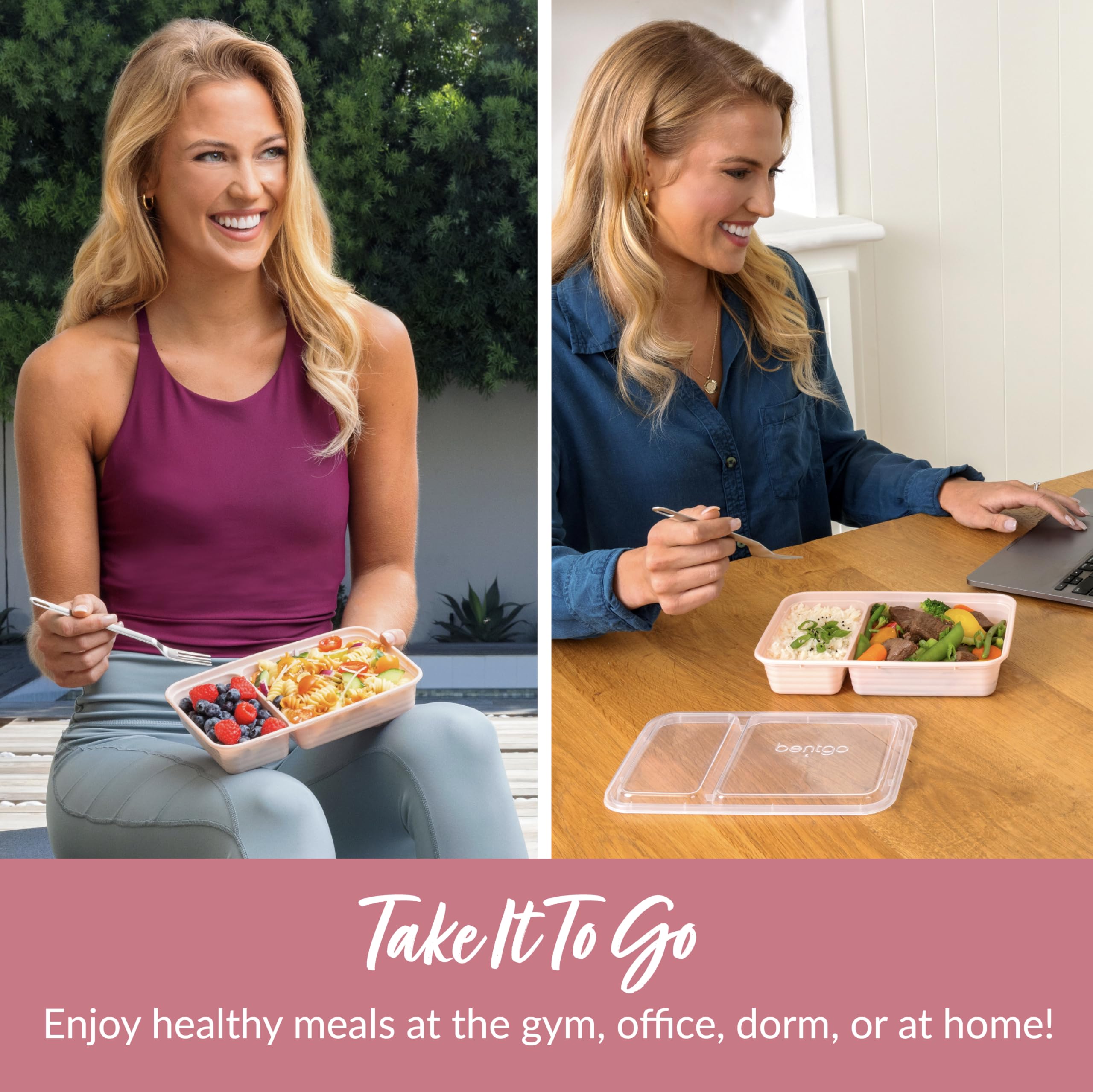 Bentgo 20-Piece Lightweight, Durable, Reusable Bpa-Free 2-Compartment Containers - Microwave, Freezer, Dishwasher Safe - Blush P