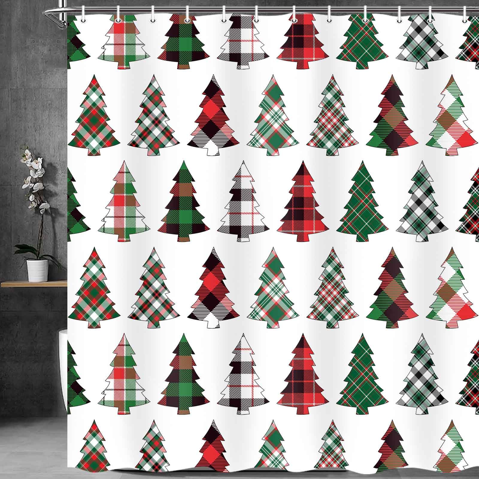 Merchr Christmas Shower Curtain Set, Xmas Holiday Shower Curtain, Christmas Tree Decorative Bath Curtain Set With Hooks, Winter