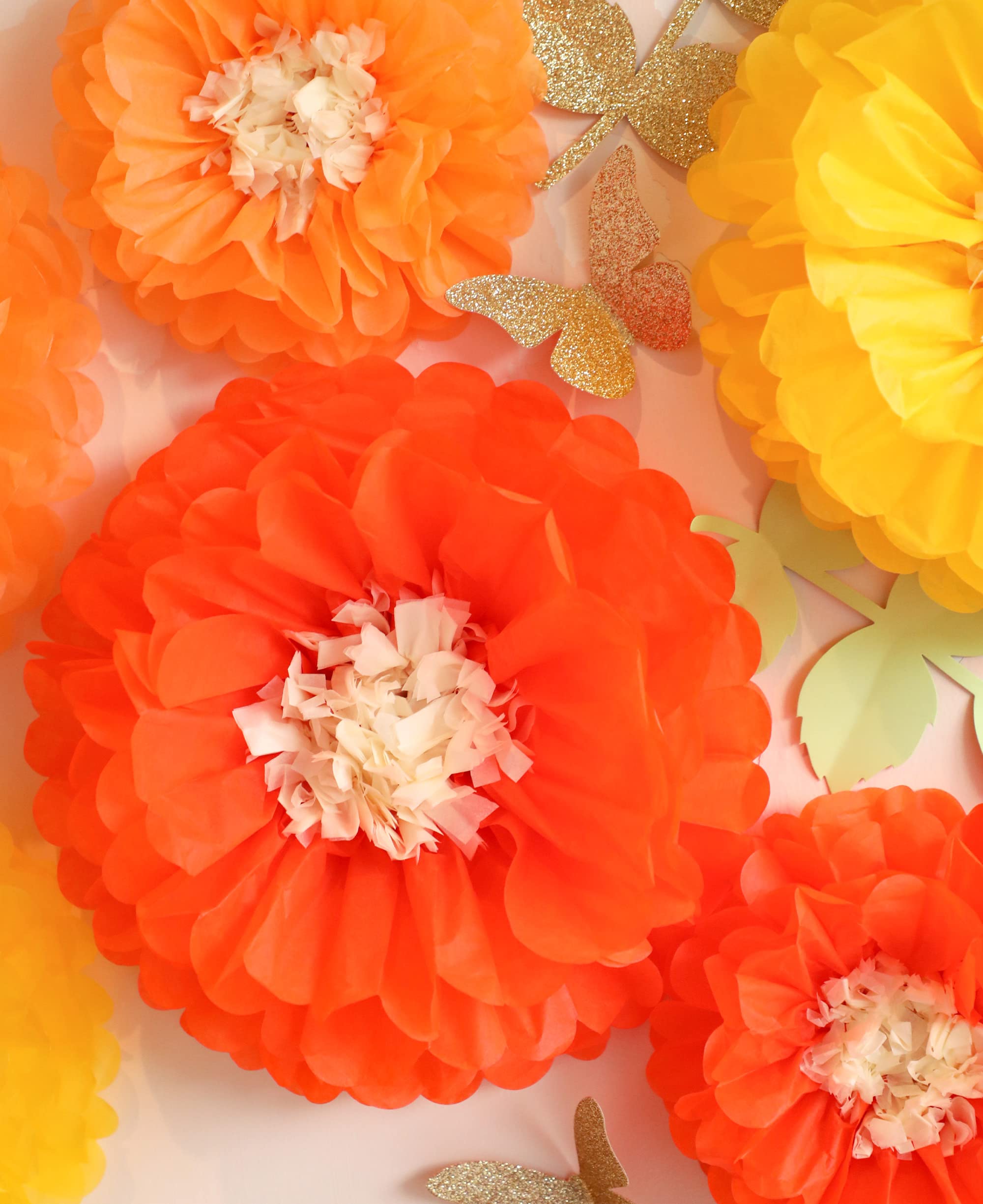 Fonder Mols Yellow Orange Gold Tissue Paper Flowers Tissue Pom Poms Blooms For Little Cutie Baby Shower, Nursery Decor, Fall Bir