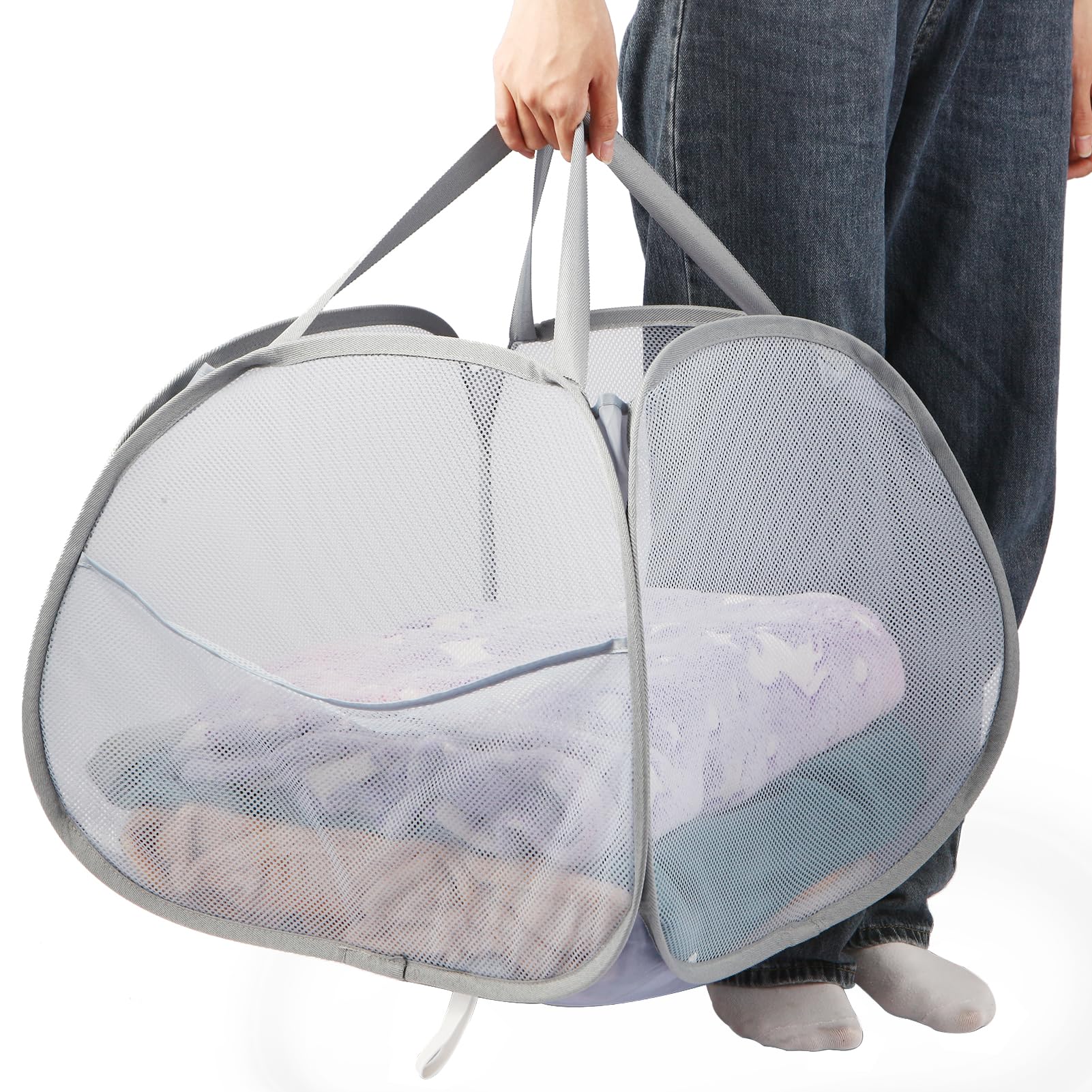 Collapsible Laundry Baskets, 90L Large Foldable Laundry Basket, Durable Mesh Pop Up Hampers for Laundry, Dirty Clothes Laundry H