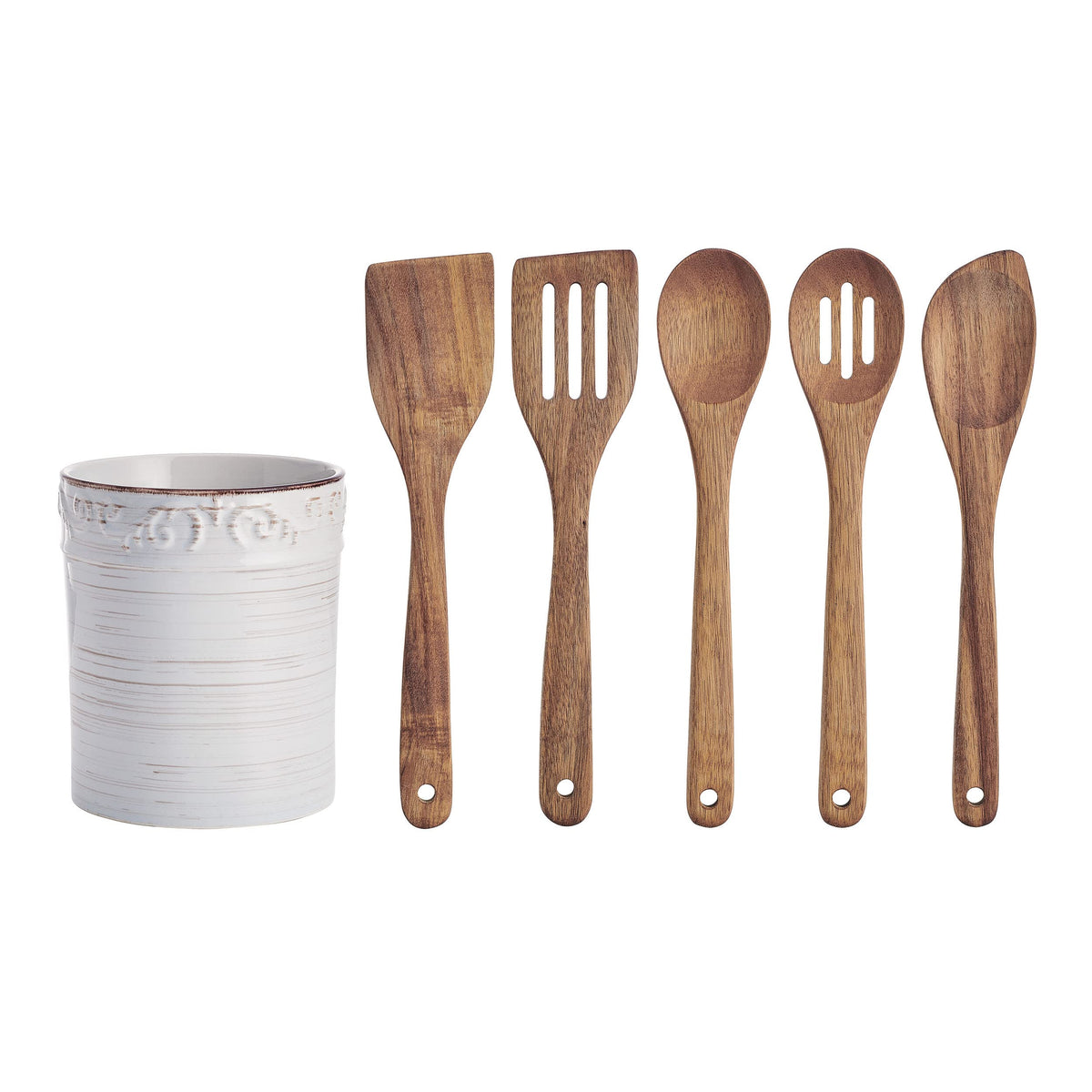 Pfaltzgraff Trellis Utensil Crock, 7X6 Inch, White