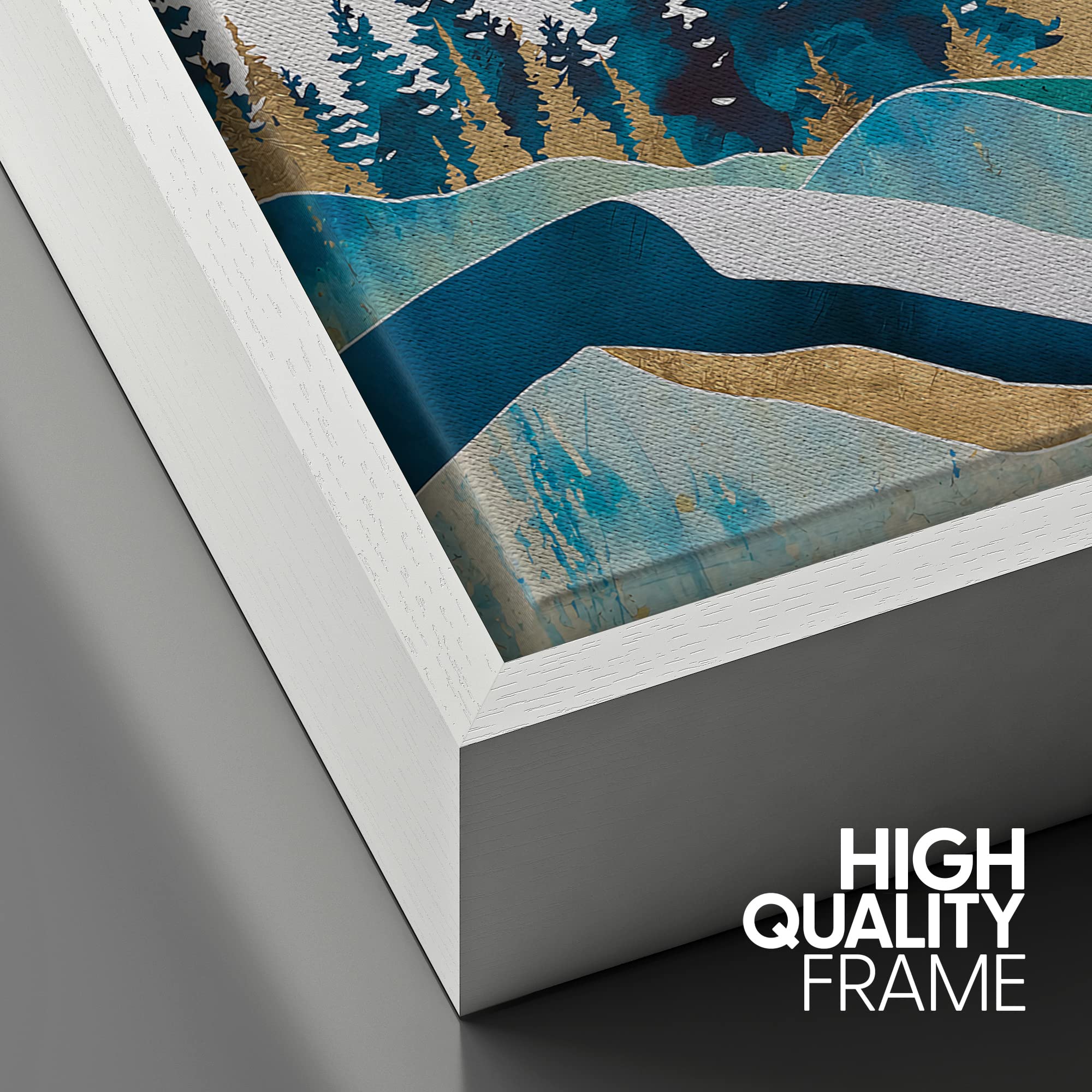 Signford Framed Canvas Print Wall Art Woodland Nursery Decor Symmetrical Teal & Blue Forest & Mountains Abstract Wilderness Mode