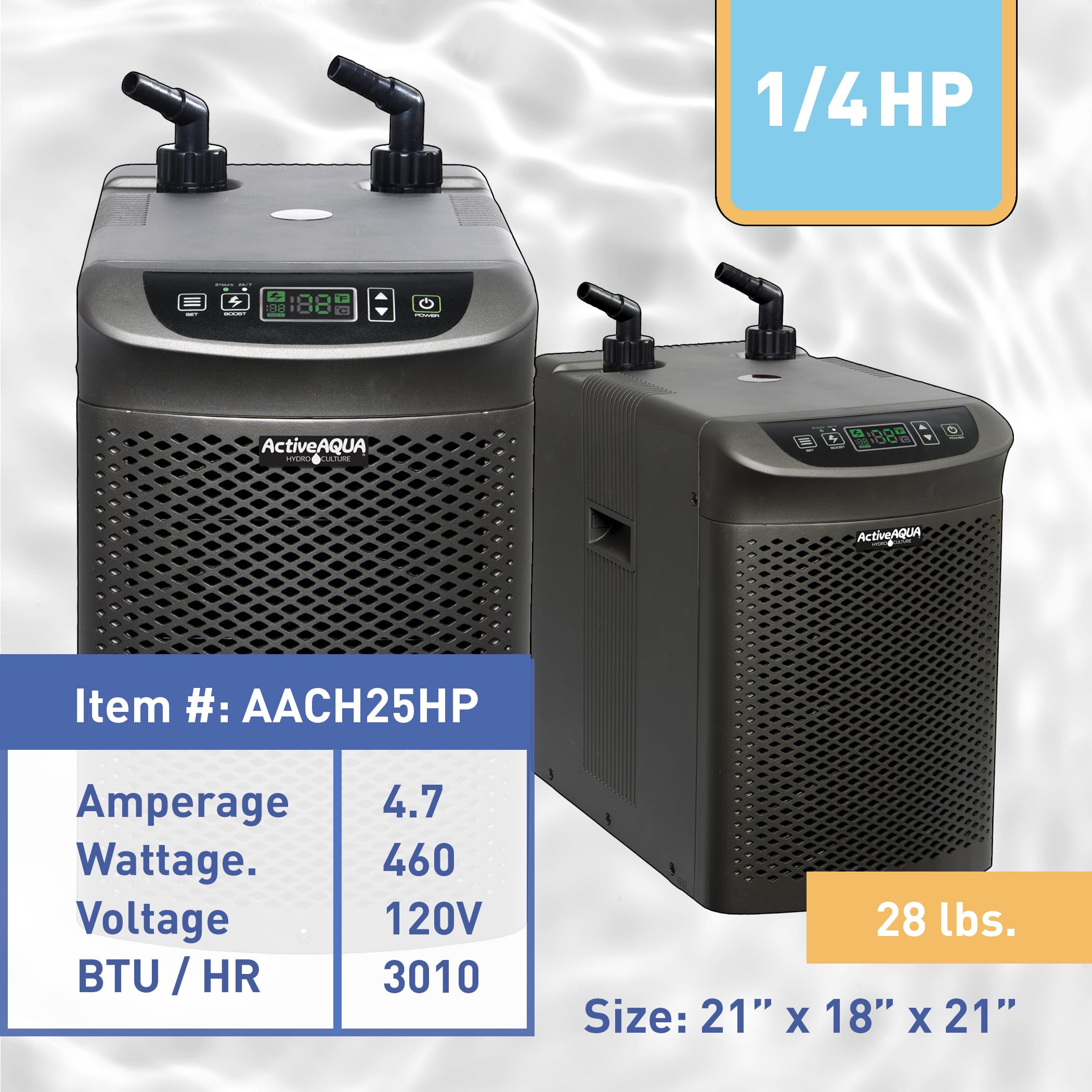 Active Aqua Aach25Hp Hydroponic Water Chiller Cooling System, 1/4 Hp, Rated Btu Per Hour: 3,010, User-Friendly,Black