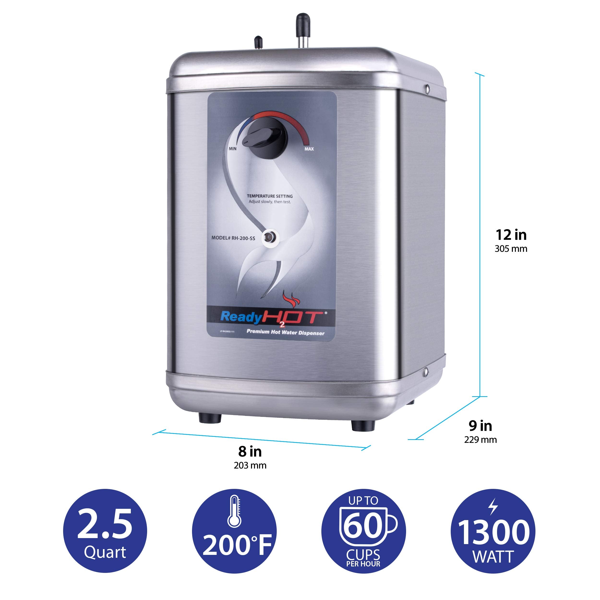 Ready Hot 41-RH-200-F570-CH Instant Hot Water Dispenser System  2.5 Quarts Manual Dial Single Lever Hot Water Faucet  Polished Chrome