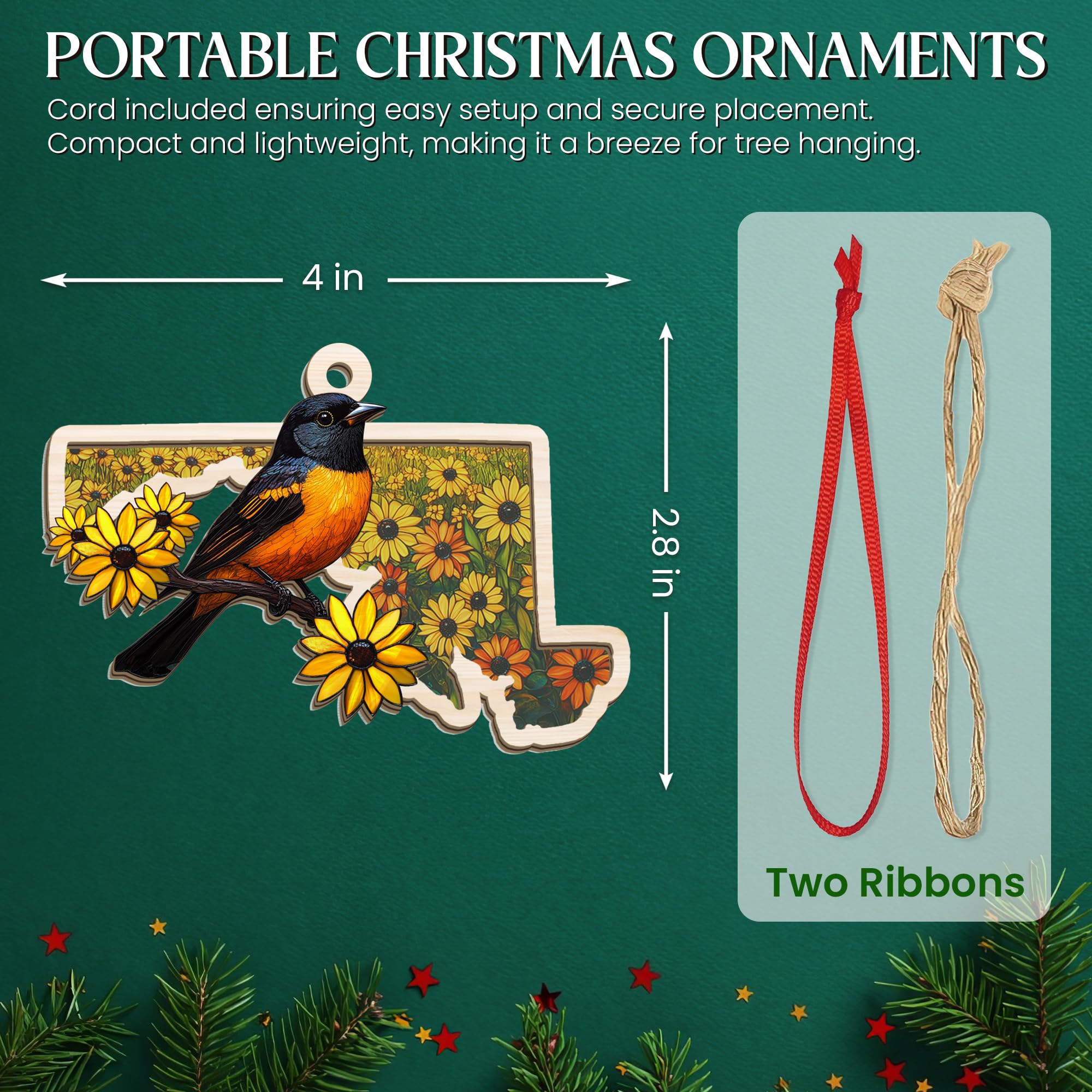 FLAGWIX Maryland Christmas Ornament 2025 - Suncatcher Christmas Ornaments for Tree Decorations - Maryland Gifts for Women Men, B