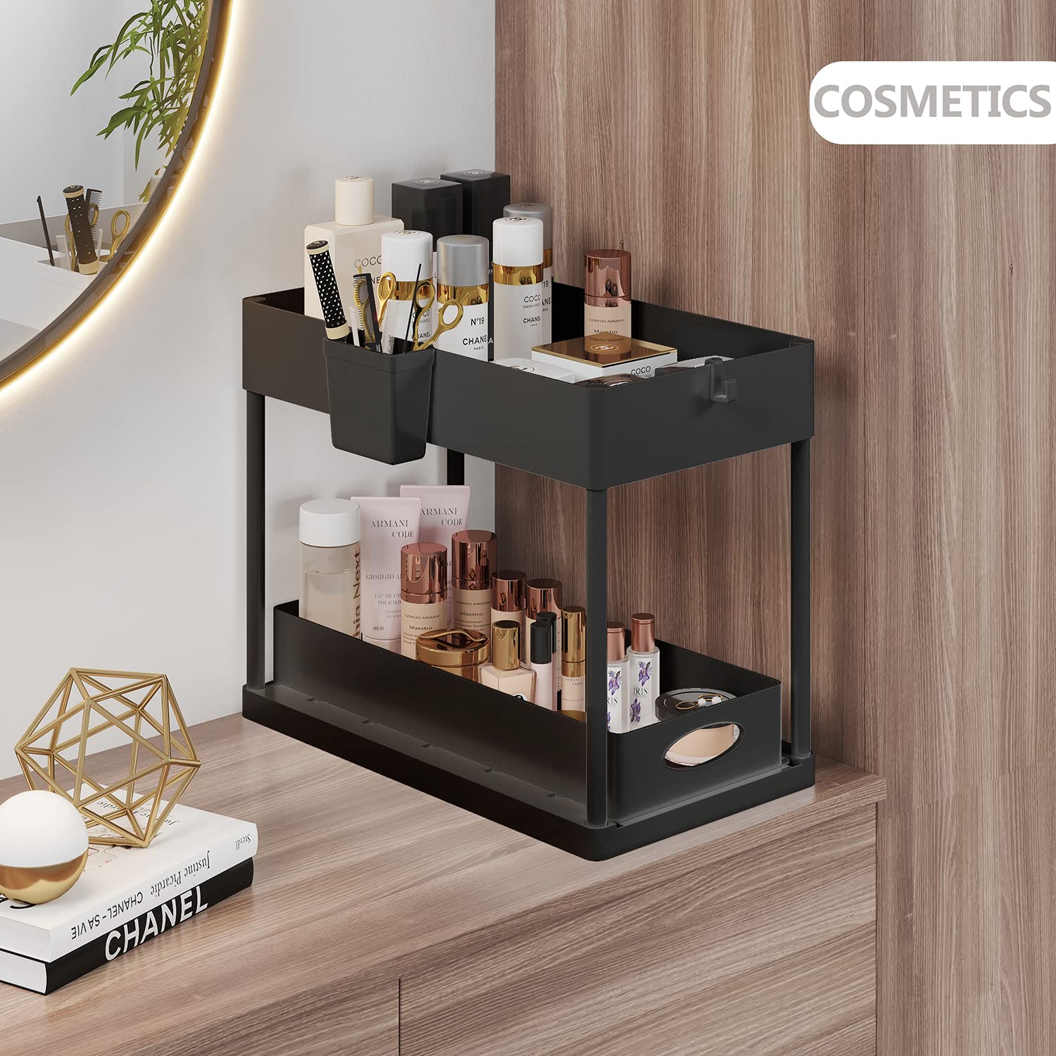 Under Sink Organizers And Storage, Bathroom Cabinet Organizer, Sink Shelf With Utility Hooks And Side Caddy For Under Cabinet St