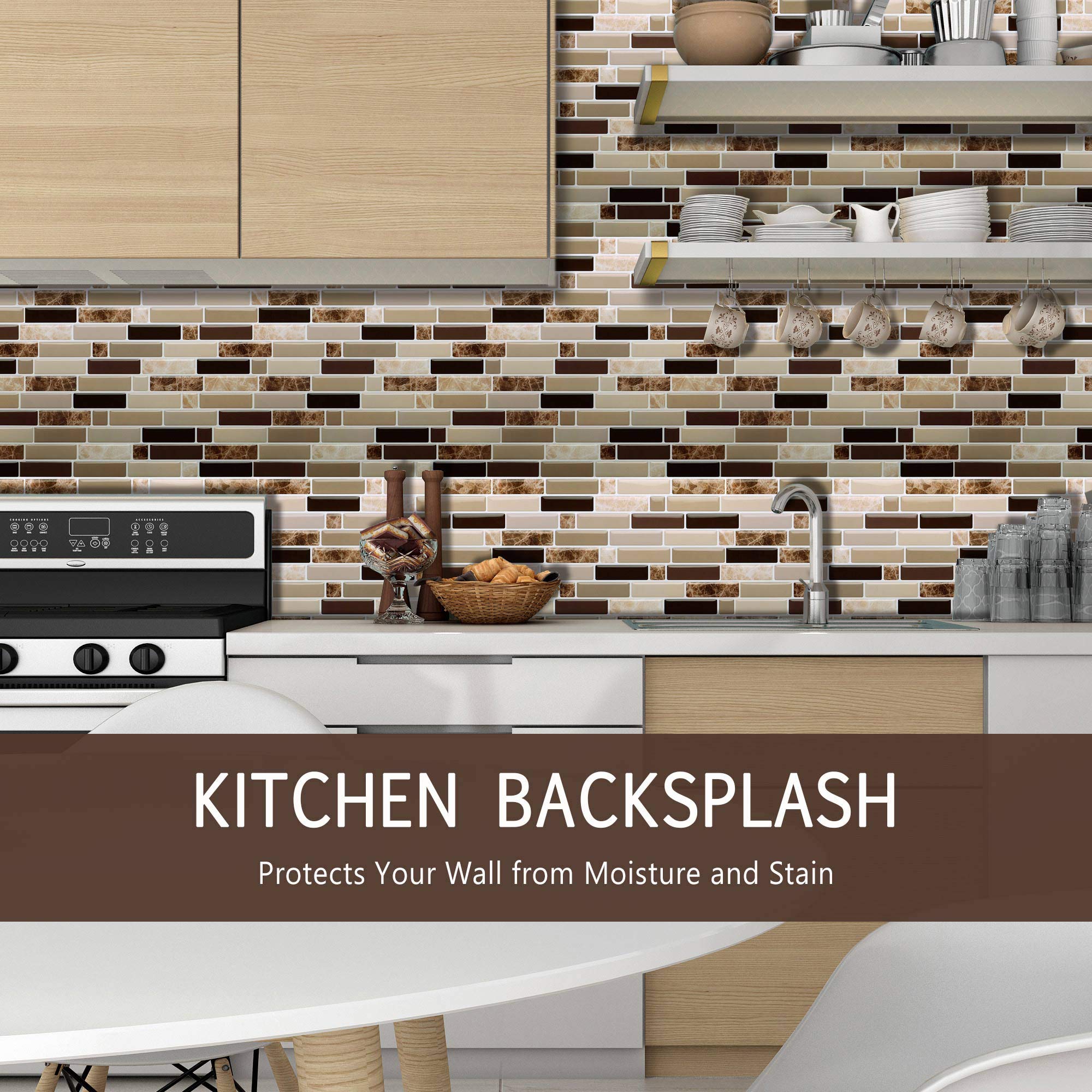 Vamos Tile 12'' X 12'' Peel And Stick Self Adhesive Kitchen Backsplash, Stick On Tile Backsplash For Kitchen & Bathroom(10 Sheet
