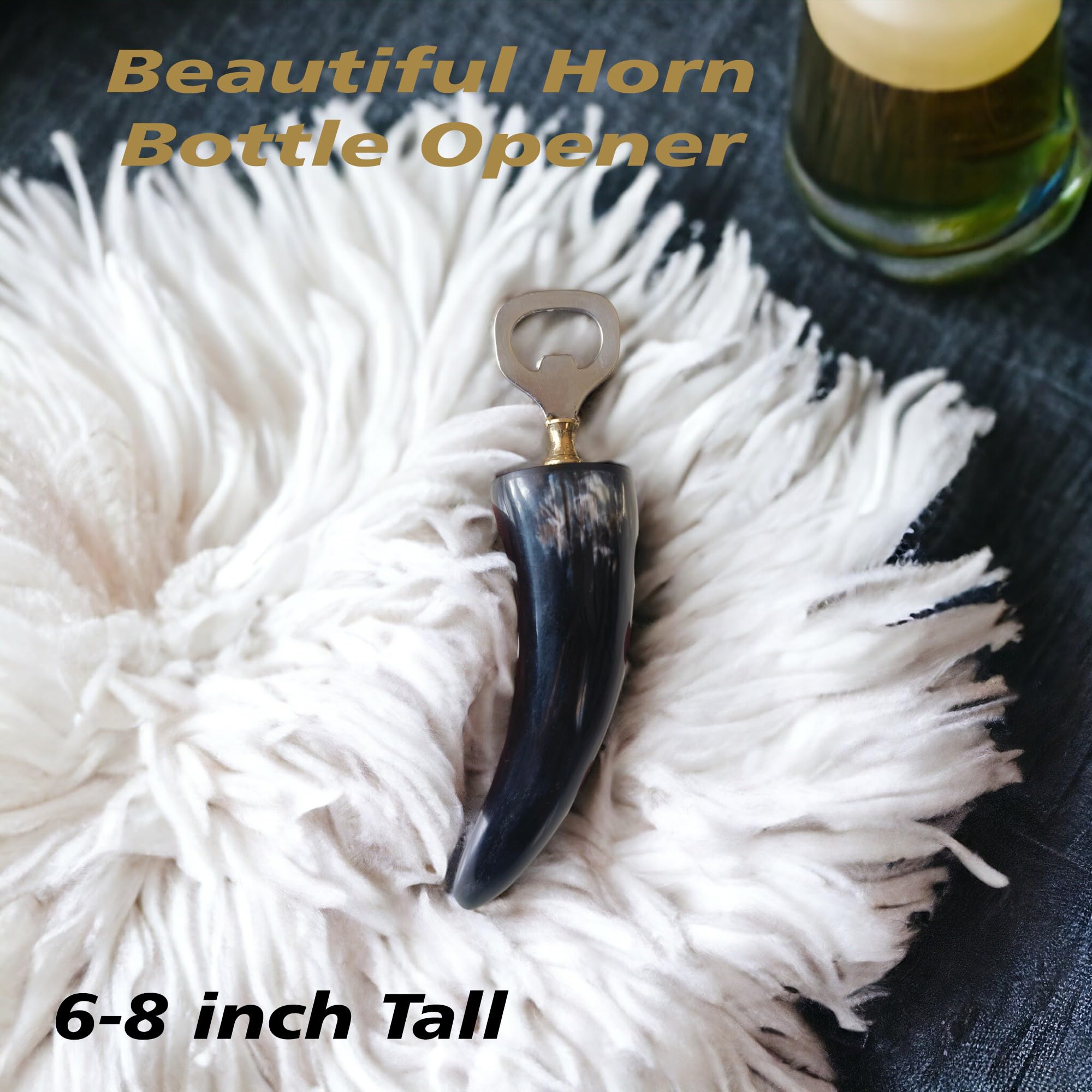 Brainmart - Viking Drinking Horn Mug Leather Belt Holster 16 Ox Drinking Tankard Shot Cup Bottle Opener | Made From Real Ox Horn