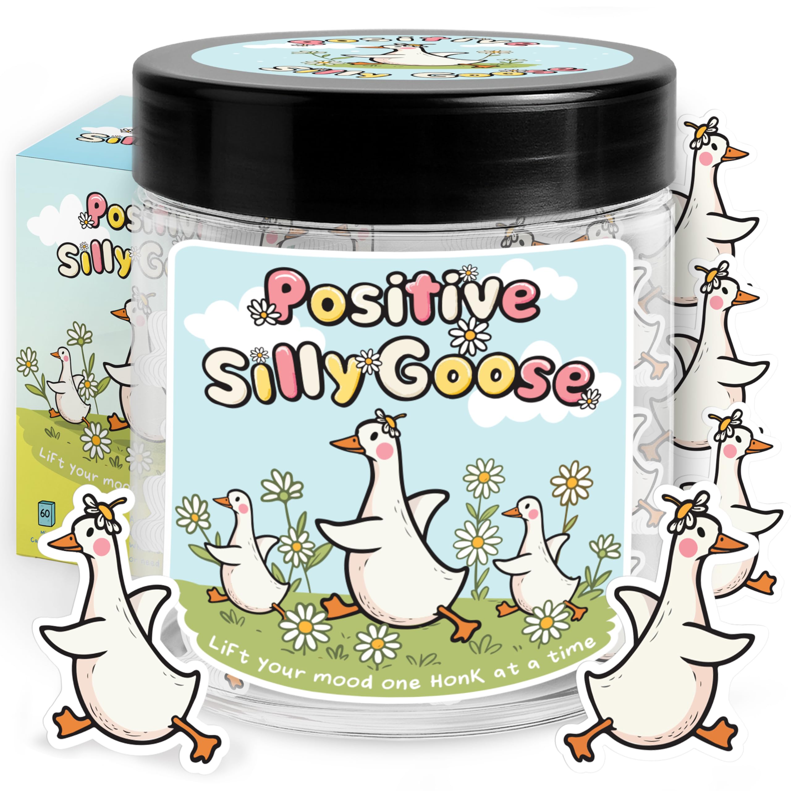 Positive Goose Jar with 60 Affirmation Cards, Emotional Support Goose, Silly Goose Gifts For Women, Mini Desk Goose, Stocking St